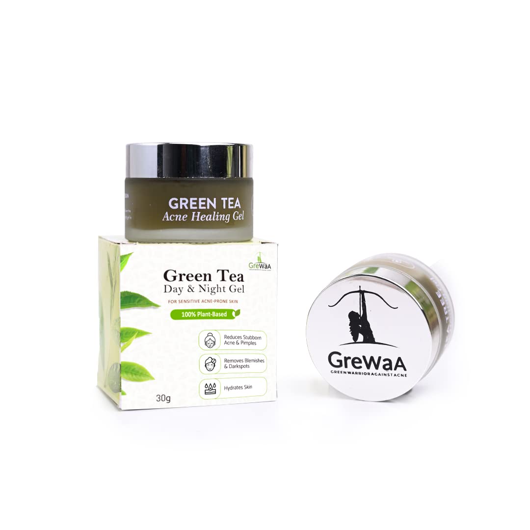 Grewaa Green Tea Acne Gel for Sensitive Skin - 30g Natural Non-Comedogenic Moisturizer for Pimples & Breakouts | Perfect for Daily Skincare & Overnight Spot Treatment