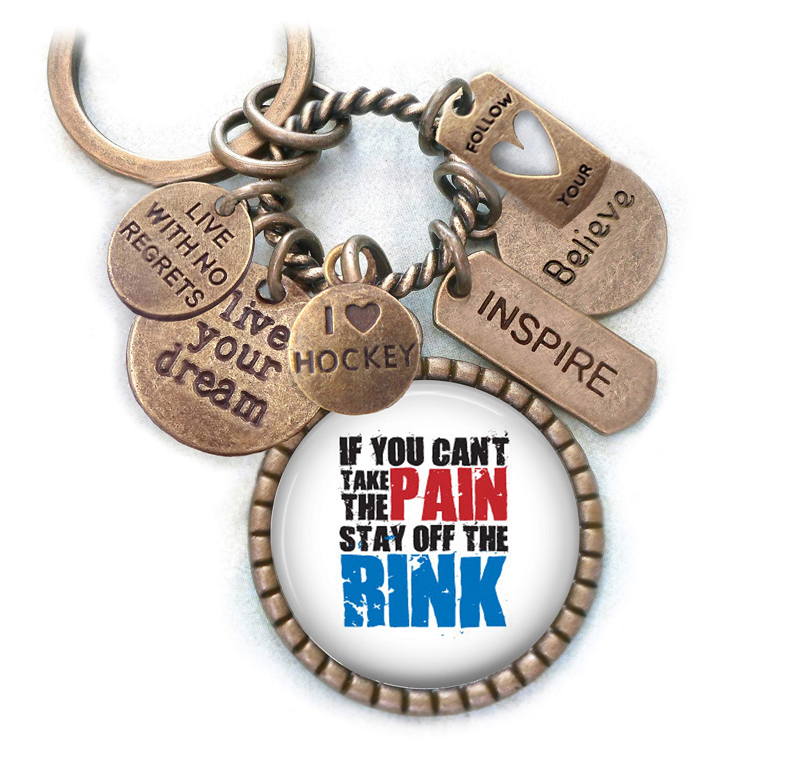 Hockey Keychain - Pain Stay Off The Rink Backpack Clip or Necklace - Motivational Sports Gift for Boys, Teens & Men - Perfect for Hockey Players, Fans & Team Gifts - Game Day, Training & Everyday Inspiration