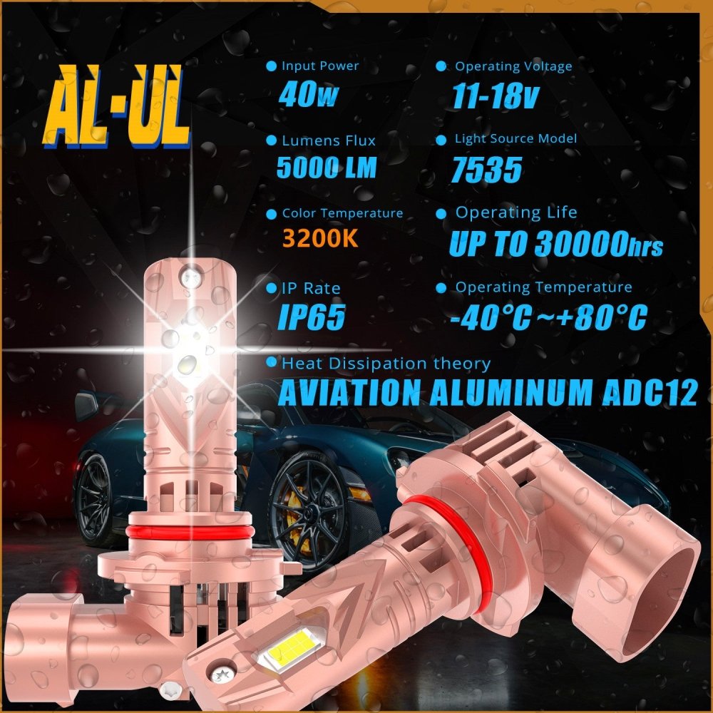 High-Performance AL UL LED Headlight Bulbs - High/Low Beam & Fog Lights for Cars, Trucks, SUVs - Bright White Light for Night Driving & Off-Road Adventures