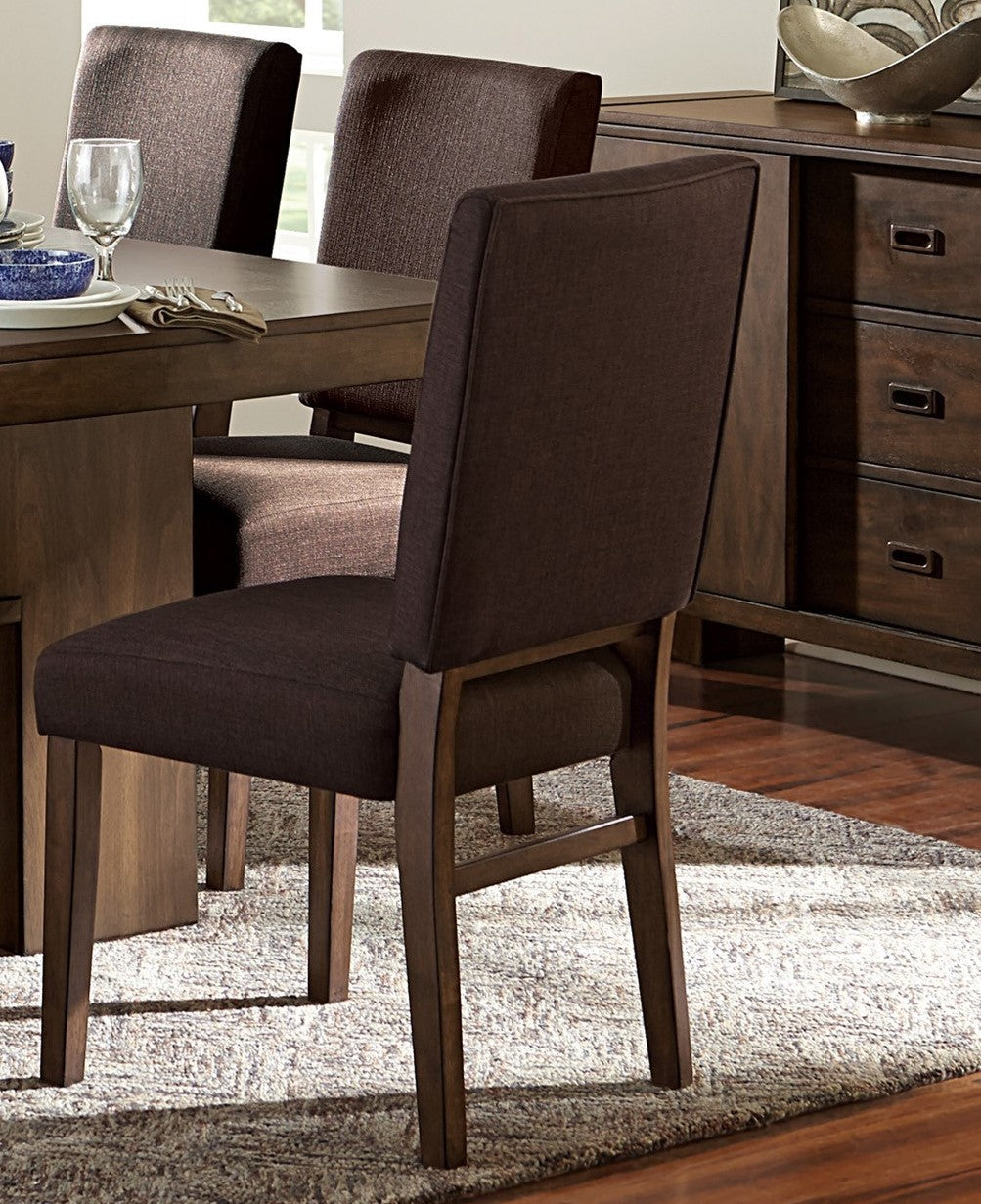 Chocolate Brown Fabric Upholstered Side Chairs 2-Piece Set with Walnut Finish Wooden Frame - Dining Room Furniture for Kitchen, Breakfast Nook, and Small Space Decor