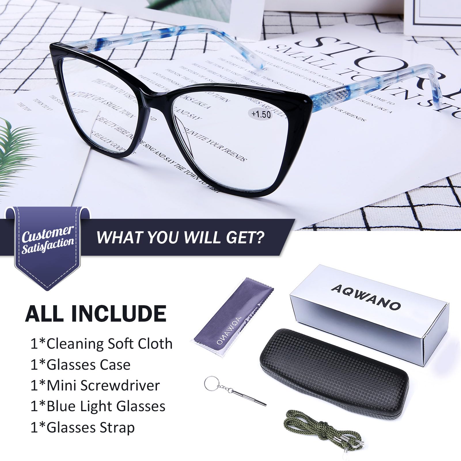 Stylish Cat Eye Computer Reading Glasses for Women - Oversized Blue Light Blocking Eyeglasses with UV400 Protection (Black, 3.5) - Perfect for Office Work, Screen Time & Digital Eye Strain Relief