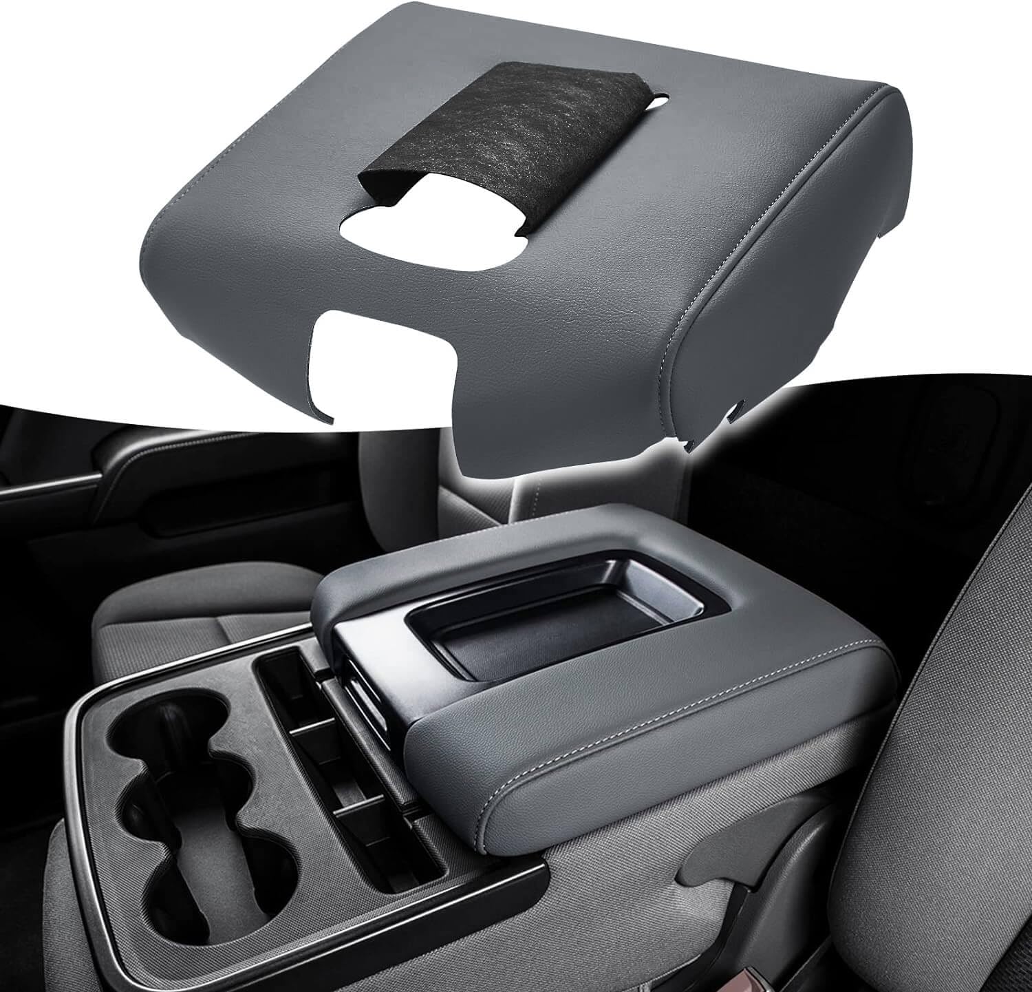 KBH Auto Center Console Armrest Cover Replacement for Chevy Silverado & GMC Sierra 1500/2500/3500 (2014-2018) - Premium Vinyl Leather, Anti-Scratch Protection, Split Bench Jump Seat - Dark Ash Gray | Perfect for Road Trips, Daily Commutes & Truck Interior Protection