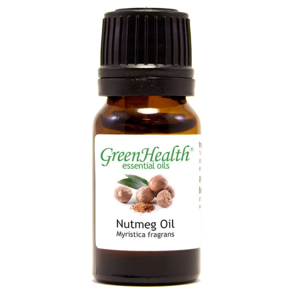 Pure Nutmeg Essential Oil - 1/3 fl oz (10ml) Therapeutic Grade, 100% Natural for Aromatherapy, Massage & Stress Relief - GreenHealth - Perfect for Diffusers, DIY Skincare & Home Spa