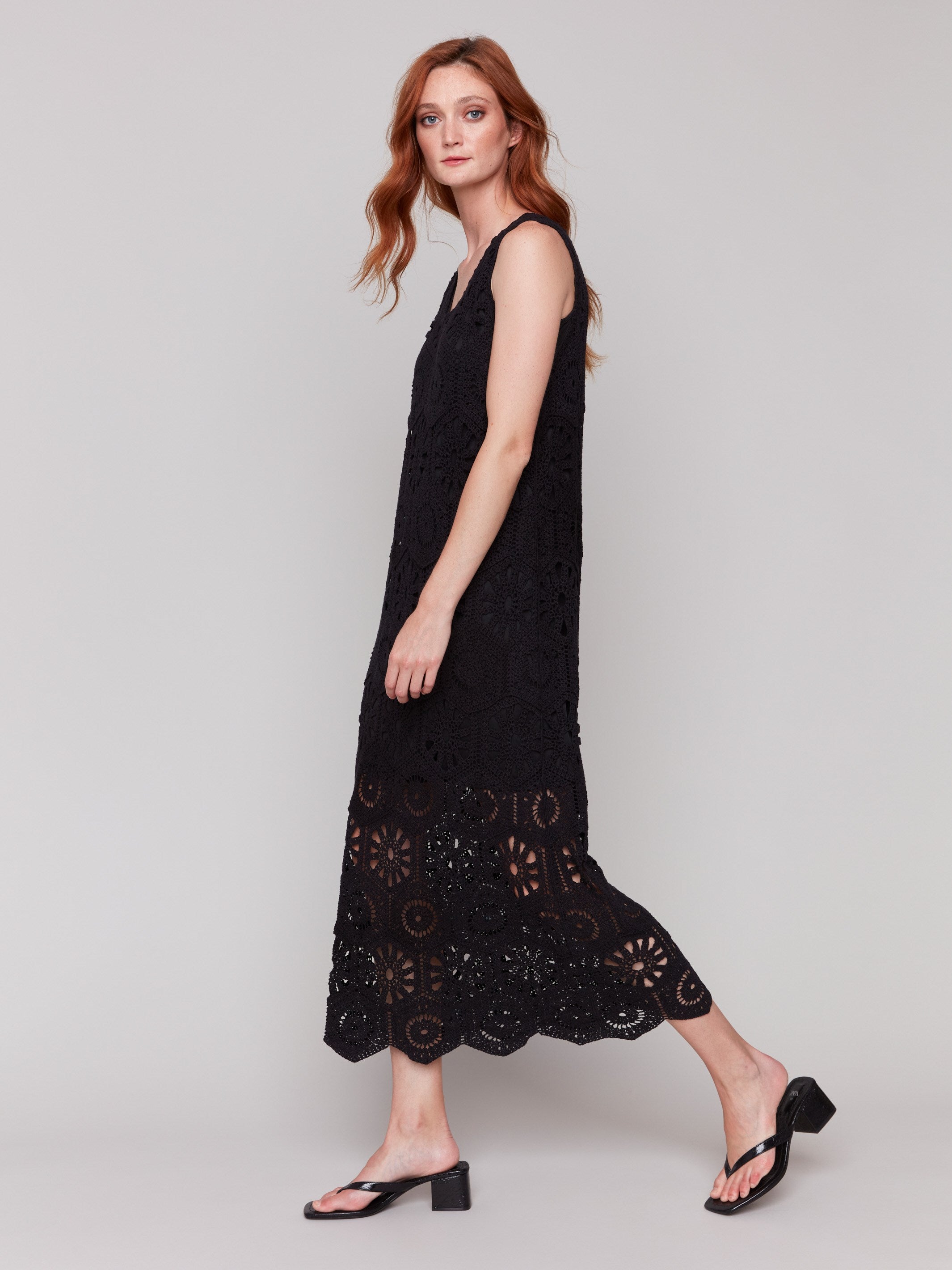 Stylish Black Cotton Crochet Sleeveless Maxi Dress for Women - Perfect for Beach Vacations, Summer Parties & Boho Fashion