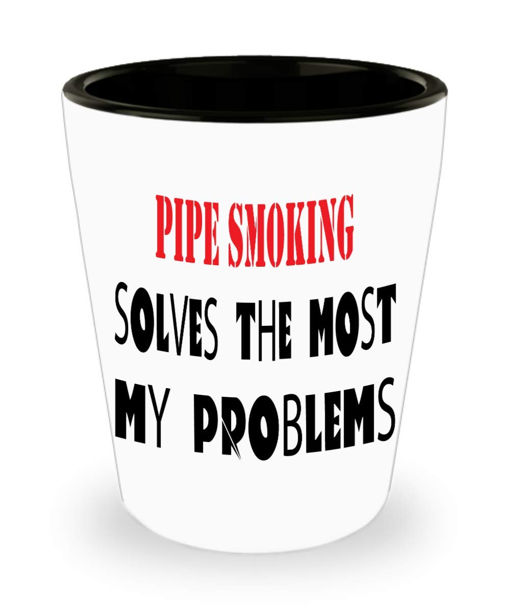 White Ceramic Shot Glass with Pipe Smoking Design - Unique Inspirational Sarcasm Gift for Mom (al8141) - Perfect for Whiskey Shots, Bar Decor & Funny Gifts for Pipe Smokers