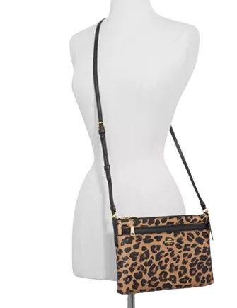 Coach East West Crossbody Bag with Detachable Leopard Print Pouch - Stylish Shoulder Purse for Women, Perfect for Work, Travel & Everyday Use