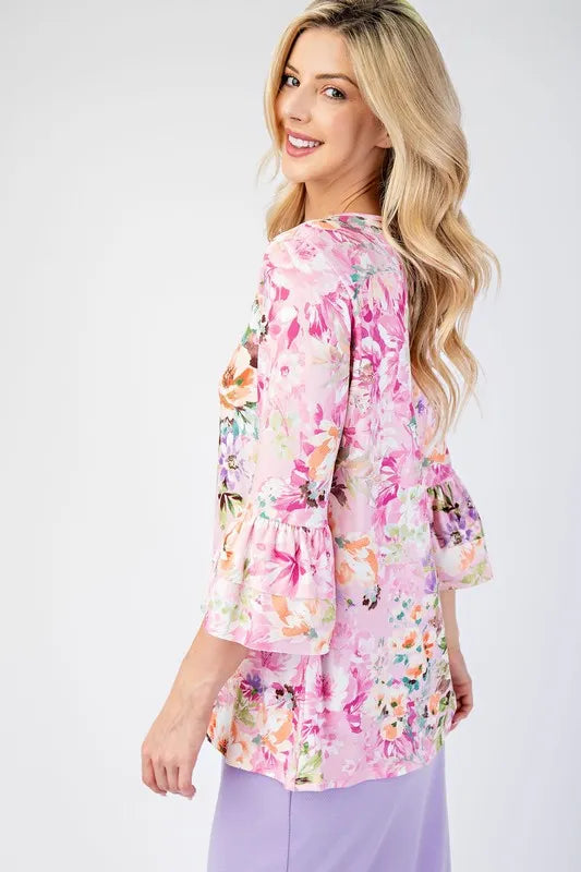 Celeste Plus Size Floral Layering Tops with Non-Slip Sleeves - Women's Fashion Blouse for Work, Date Night & Casual Outfits