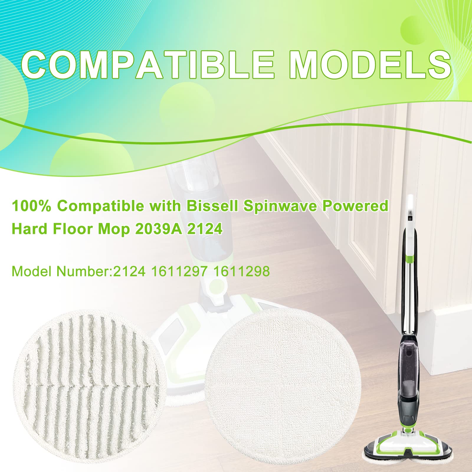 Bissell Spinwave Replacement Mop Pads - 2 Scrubby & 4 Soft Pads Kit Compatible with Models 2039, 2039A, 2039Q, 2039T, 2039W, 20391, 20395, 20399, 2307, 23157, 2315A - Perfect for Hardwood Floors, Tile & Laminate Cleaning
