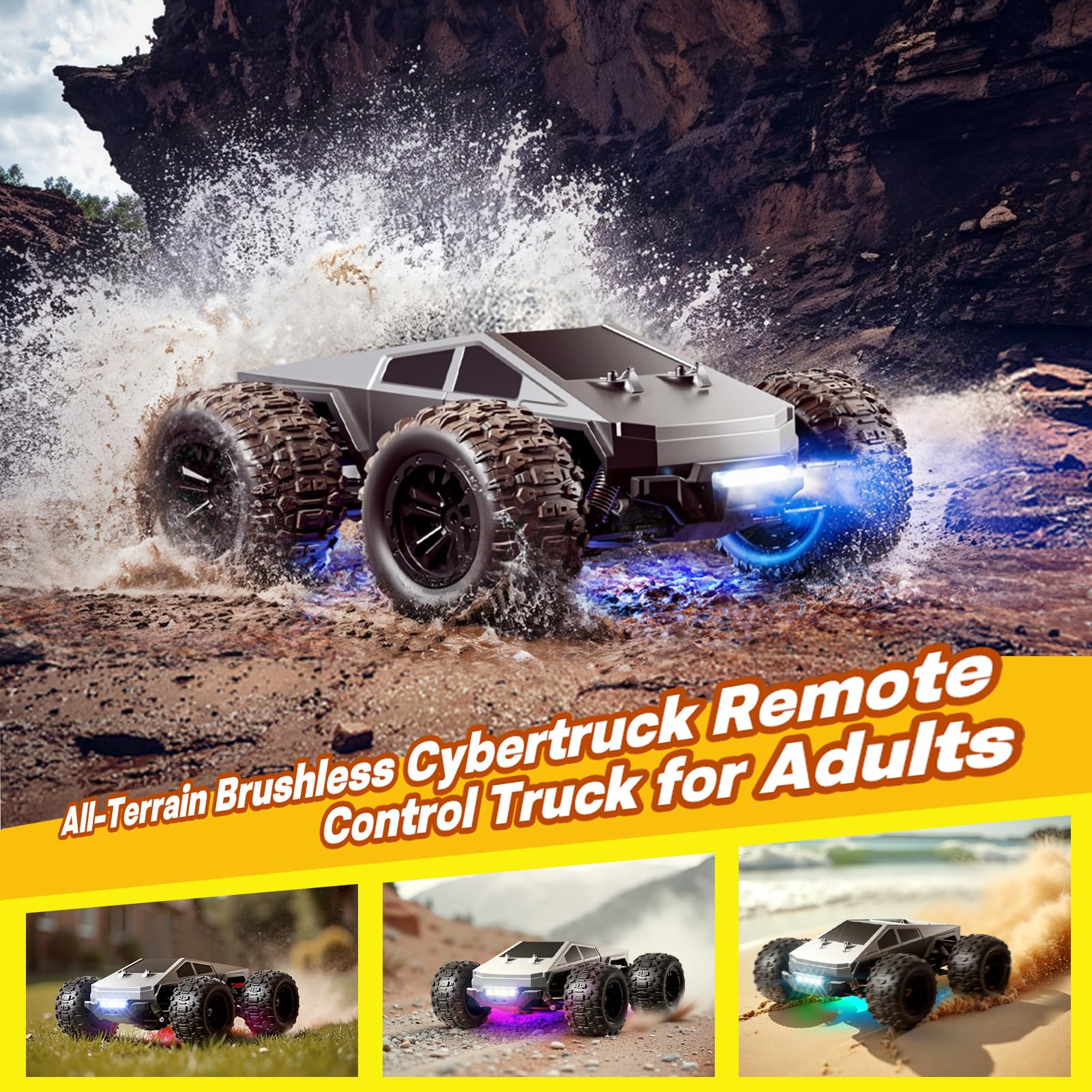1:16 Scale Brushless RC Cybertruck for Adults & Kids - 45MPH High Speed 4WD Remote Control Car, 2.4GHz Off-Road Electric Toy Truck - Perfect for Racing, Backyard Driving & Outdoor Adventure Gifts for Ages 8+