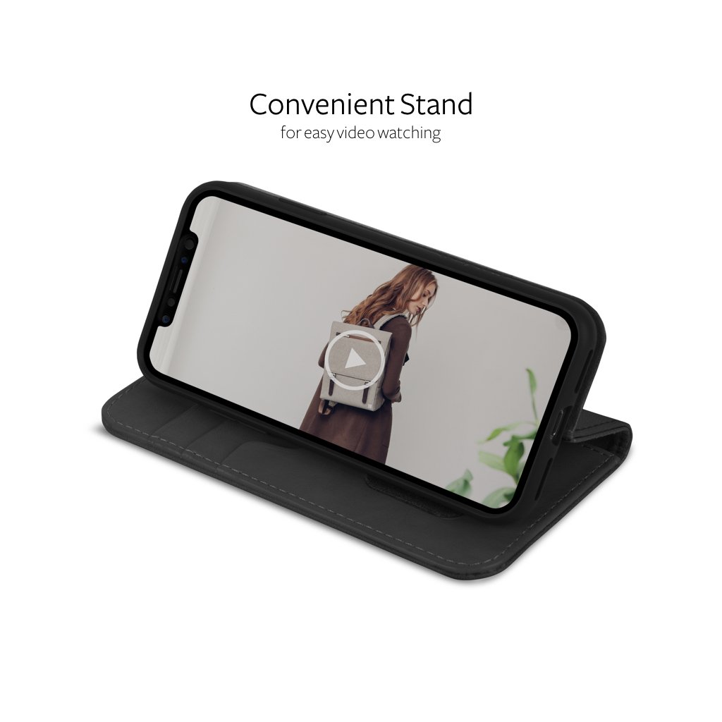 Moshi Overture Vegan Leather Wallet Case for iPhone Xs/X (5.8-inch) - Card Holder & Phone Cover in Charcoal Black | Perfect for Everyday Use, Travel & Business