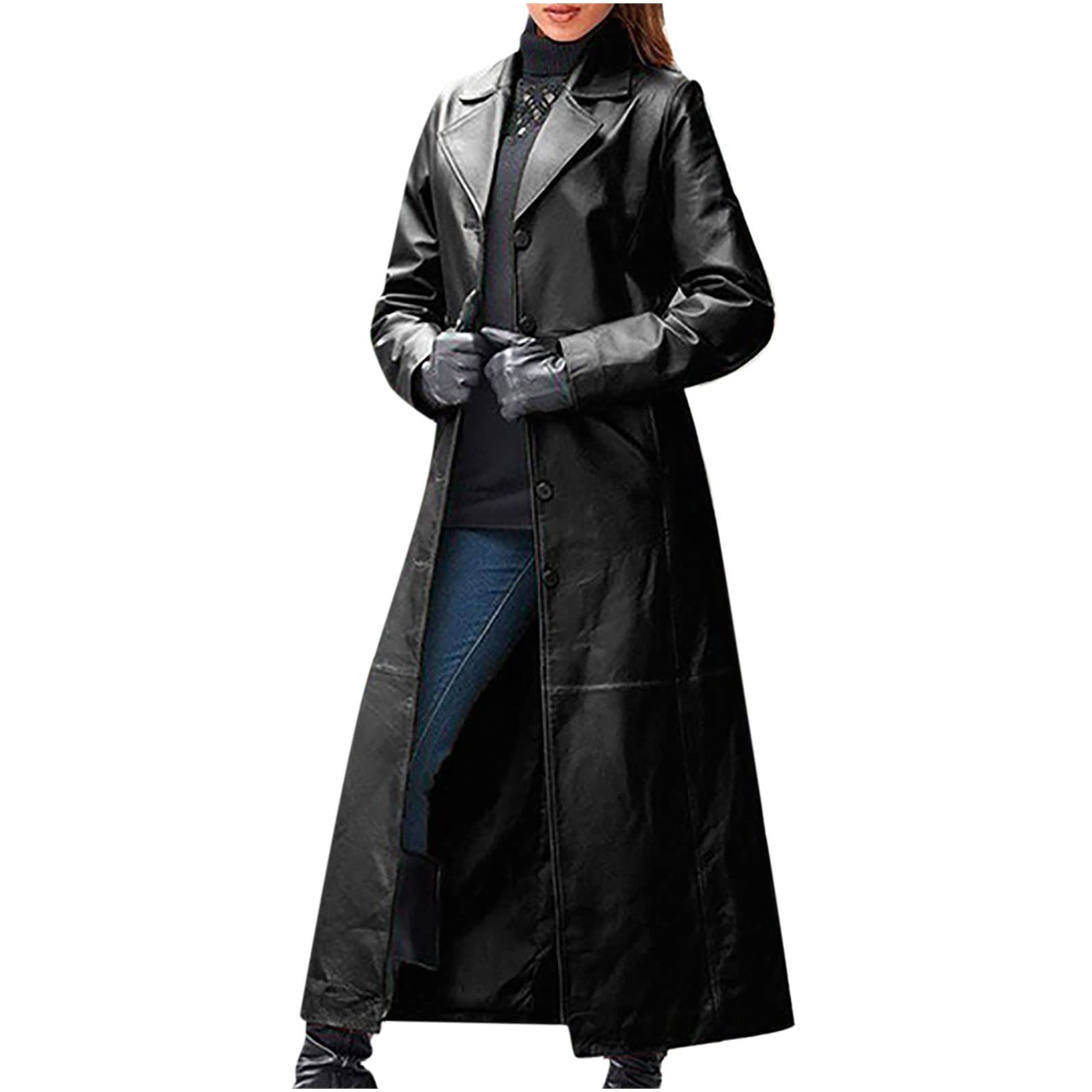 Stylish Women's Faux Leather Trench Coat - Long Sexy Windbreaker Jacket for Fall & Winter | Perfect for Office, Dating & Night Out