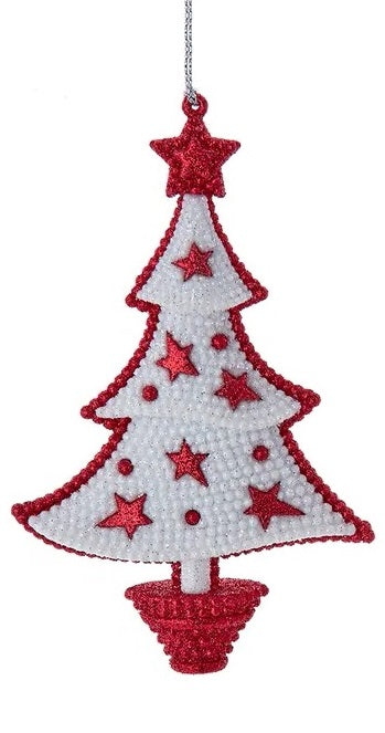5.5 Inch Glittered Red and White Christmas Tree Ornament - Elegant Holiday Decor for Xmas Tree, Home, Party & Festive Gifts
