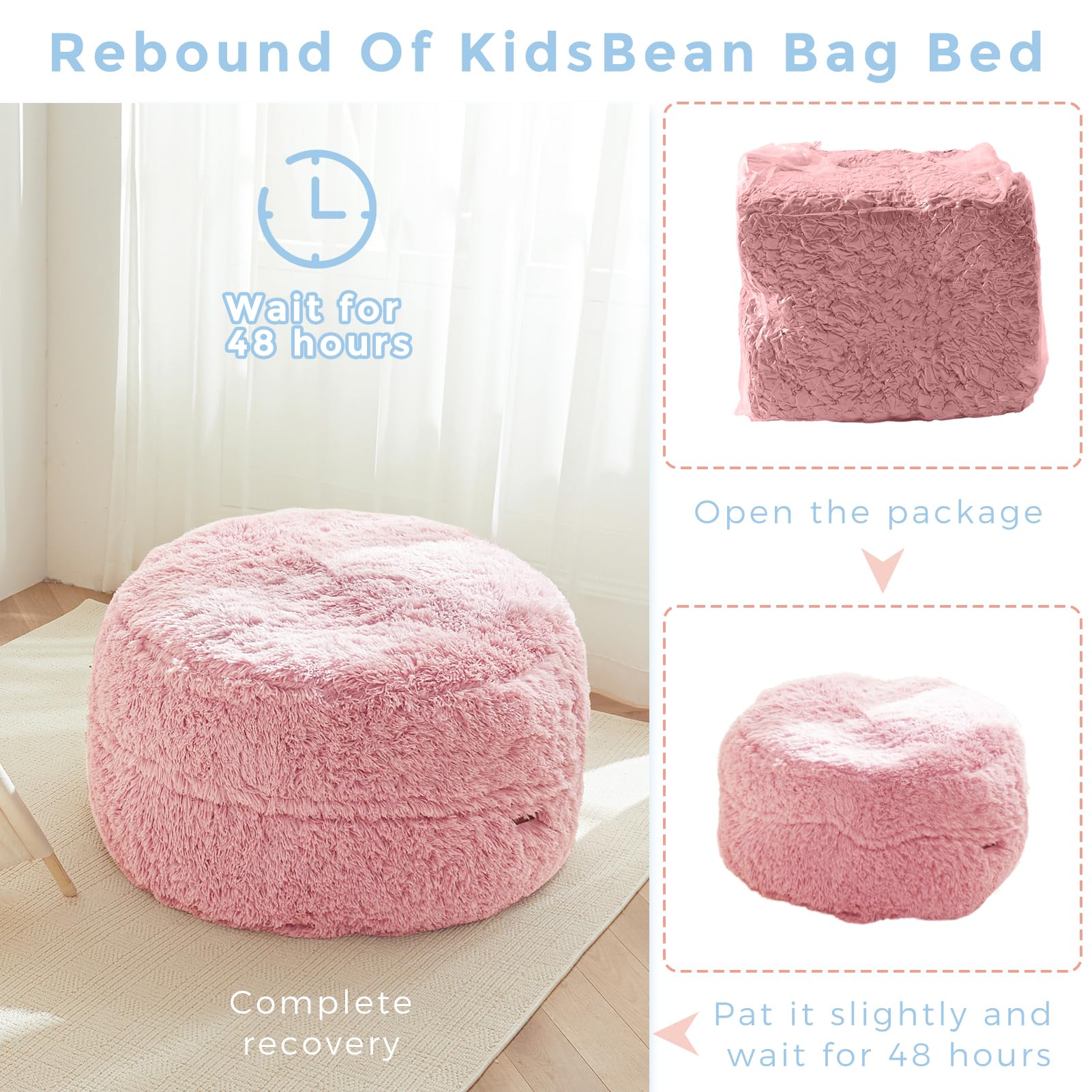 MAXYOYO Kids Bean Bag Chair Bed - Convertible Plush Floor Sofa to Mattress for Boys & Girls, Machine Washable Pink - Perfect for Playrooms, Dorms & Sleepovers