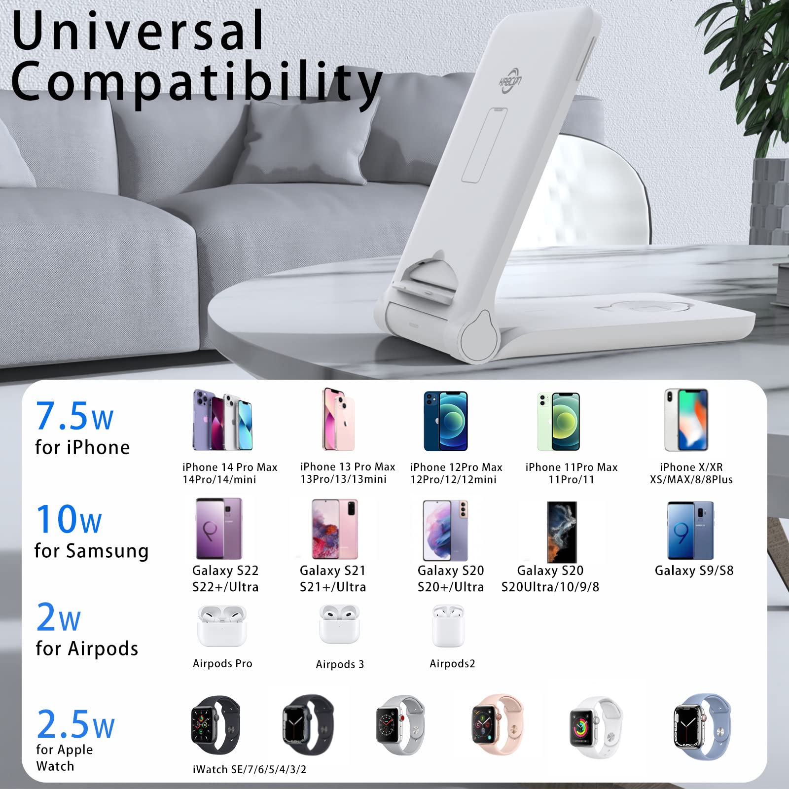 3-in-1 Wireless Charging Station - 15W Fast Foldable Charger for iPhone 14/13/12/11/Pro/Max/SE, Apple Watch 6/5/4/3/2/1 & AirPods Pro - Includes 20W PD Adapter (White) | Perfect for Bedside, Office & Travel Charging