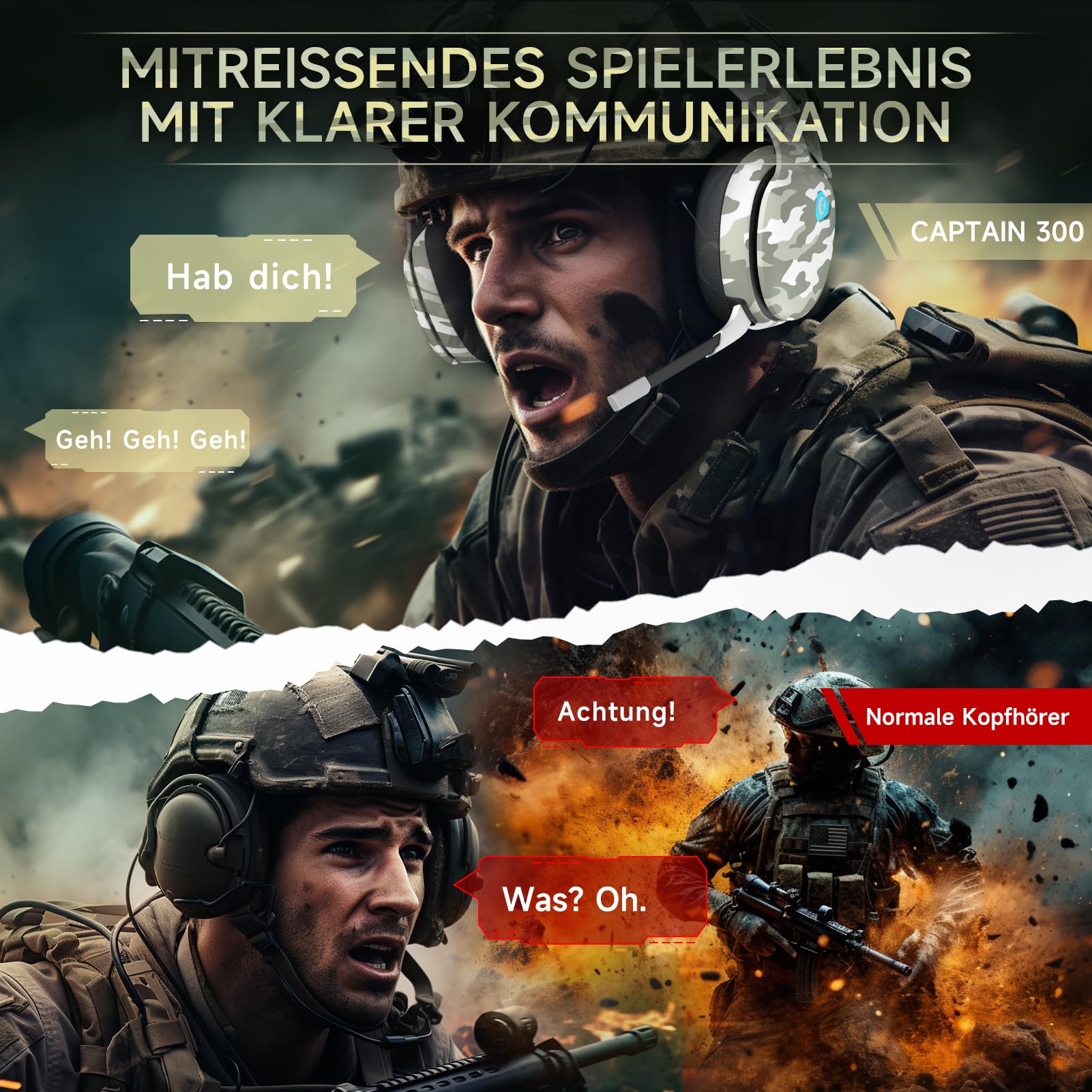 Wireless Gaming Headset for PC/PS4/PS5/Nintendo Switch - 2.4GHz Wireless Headphones with 50mm Drivers, Noise Cancelling Mic & Surround Sound (Camouflage) - Perfect for Competitive Gaming, Streaming & Online Chat