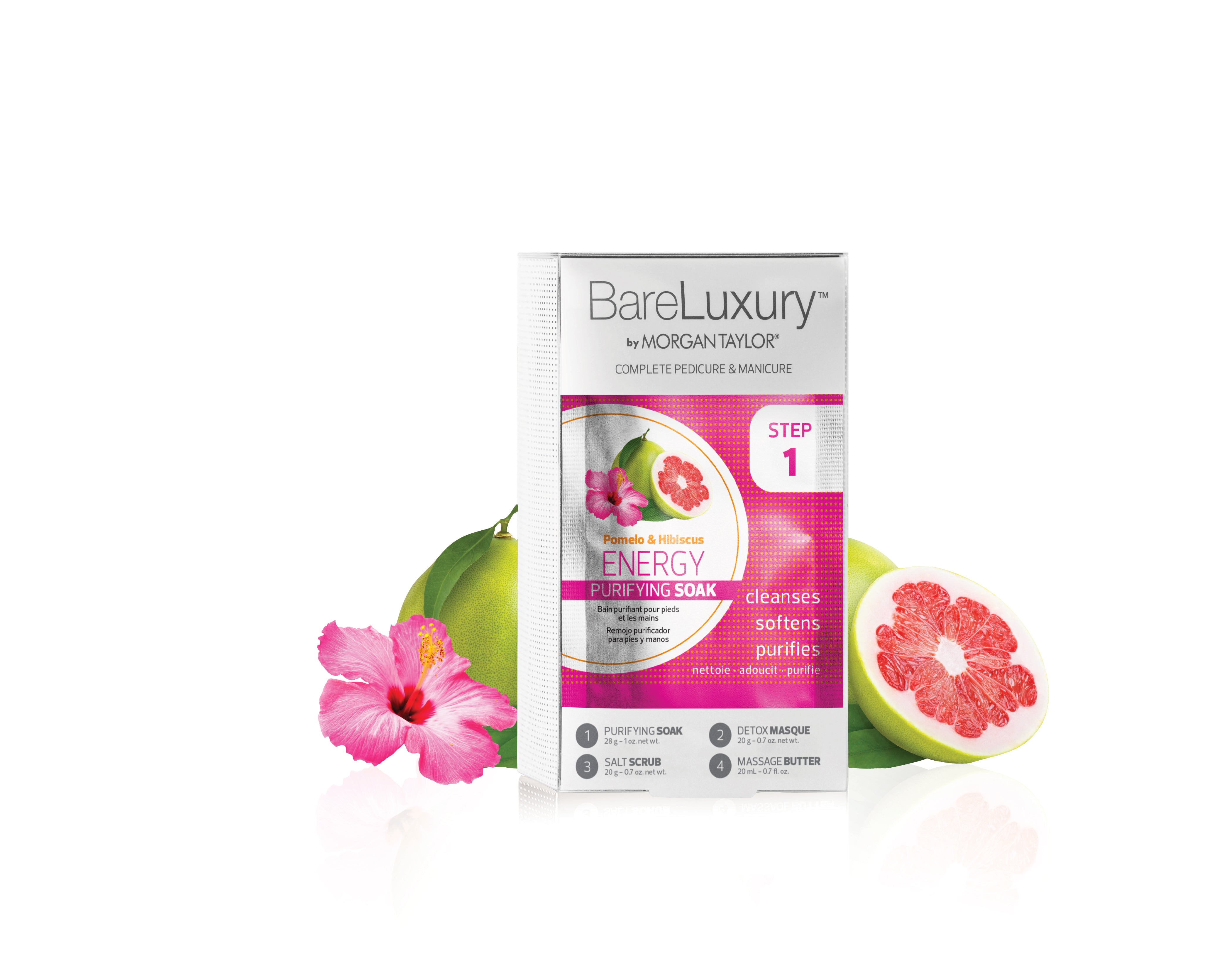 Morgan Taylor BareLuxury Complete Manicure & Pedicure Set - Pomelo & Hibiscus Scented Nail Care Kit (4-Piece) for Salon-Quality At-Home Nails - Perfect for Spa Days & Self-Care Routines