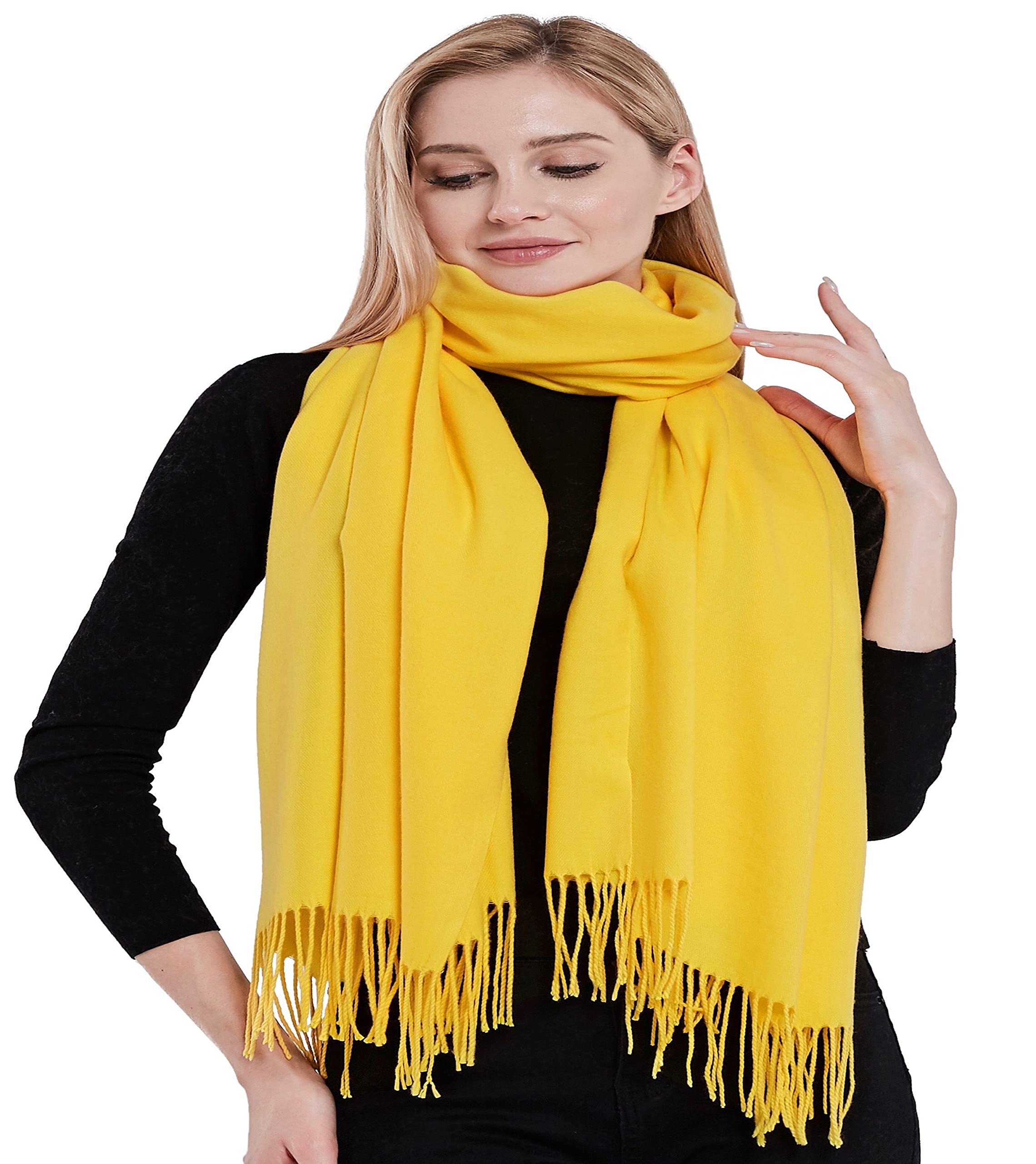 Stylish CJ Apparel Thick Cotton Blend Shawl with Tassels - Solid Color Scarf Wrap, Pashmina Stole for Women | Perfect for Winter, Fall Fashion, Office & Evening Outfits