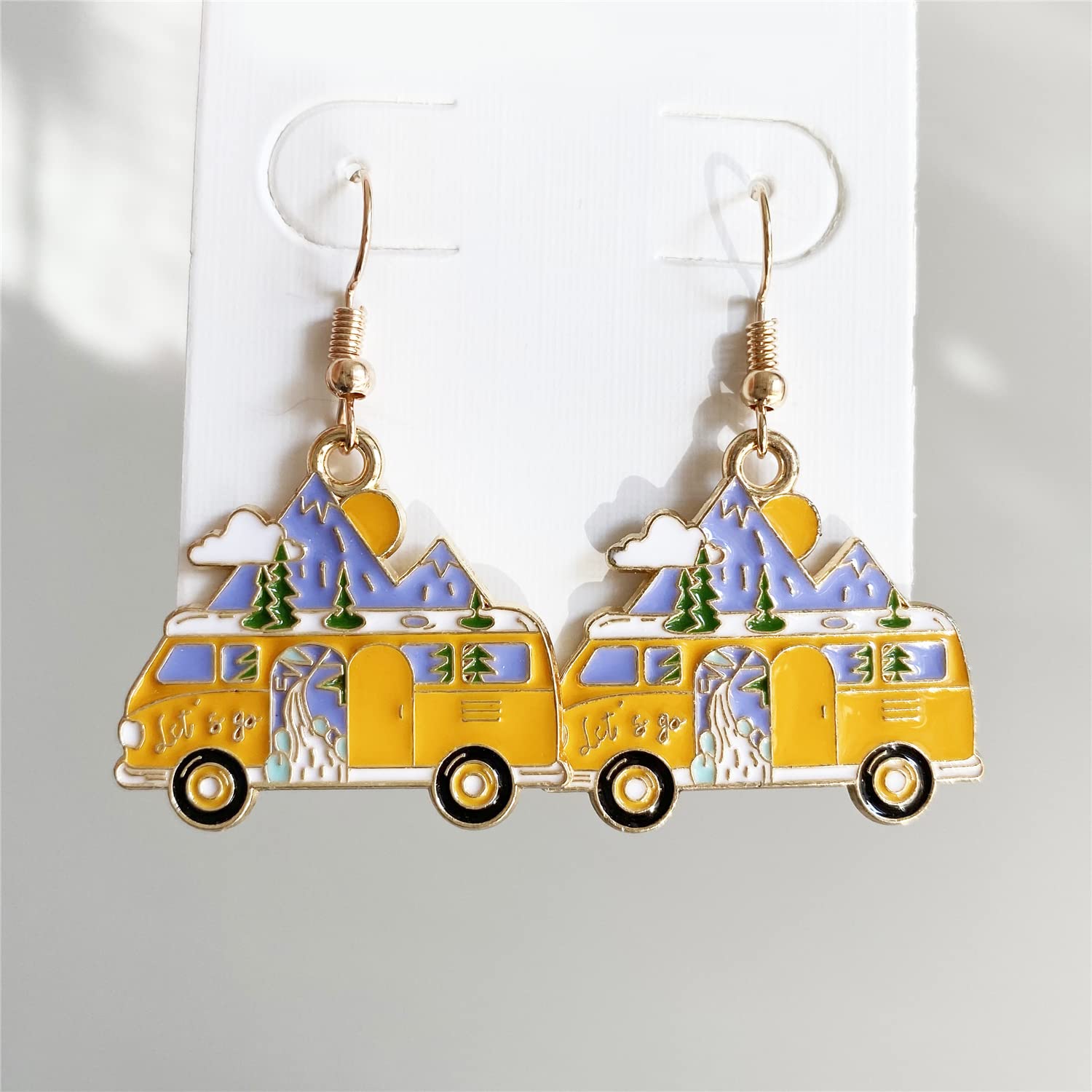 Sparkly Yellow Snow Bus Dangle Drop Earrings for Women - Unique Funny Creative Car Stud Earrings - Perfect Transportation-Themed Jewelry Gift for Christmas, Birthday & Travel Enthusiasts
