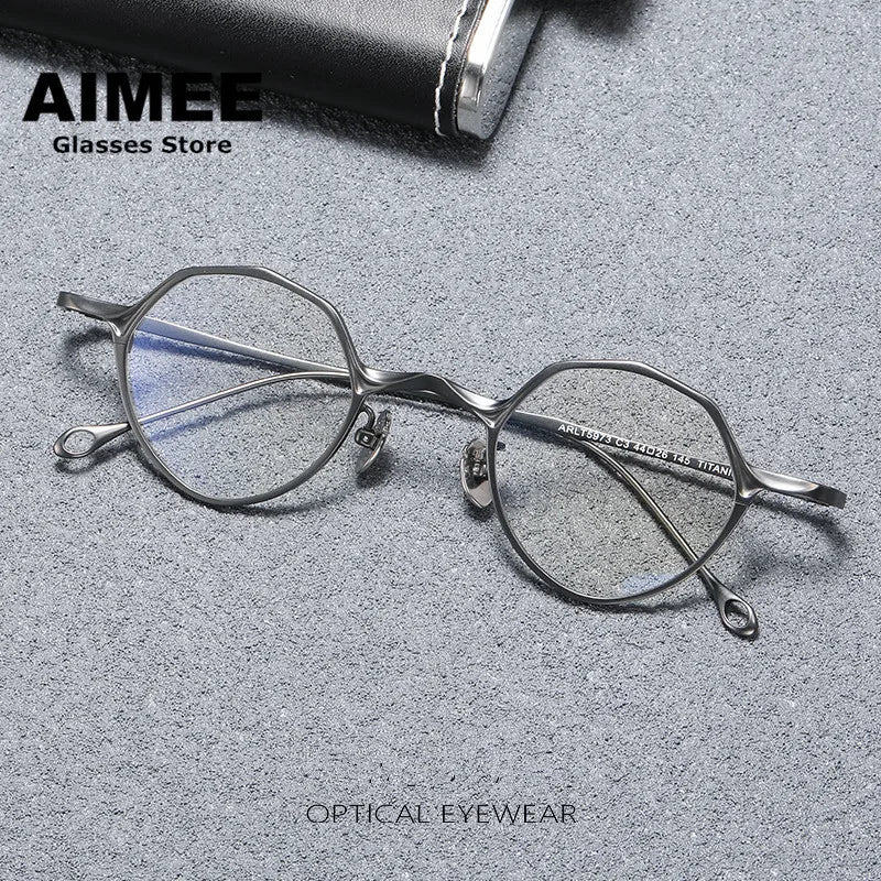 Aimee Unisex Full Rim Polygon Round Titanium Eyeglasses 5973 - Lightweight Durable Frame for Men & Women - Perfect for Reading, Work, and Everyday Fashion