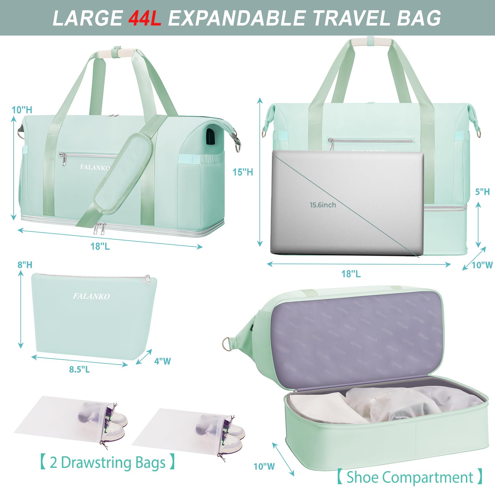 Women's Weekender Bag - 44L Large Expandable Travel Duffel with Shoe Compartment & Toiletry Set | Waterproof Wet Pocket | Overnight Backpack Carry-On Tote for Gym, Beach, Hospital & Outdoor Adventures | Perfect for Weekend Getaways, Business Trips & Vacation Travel