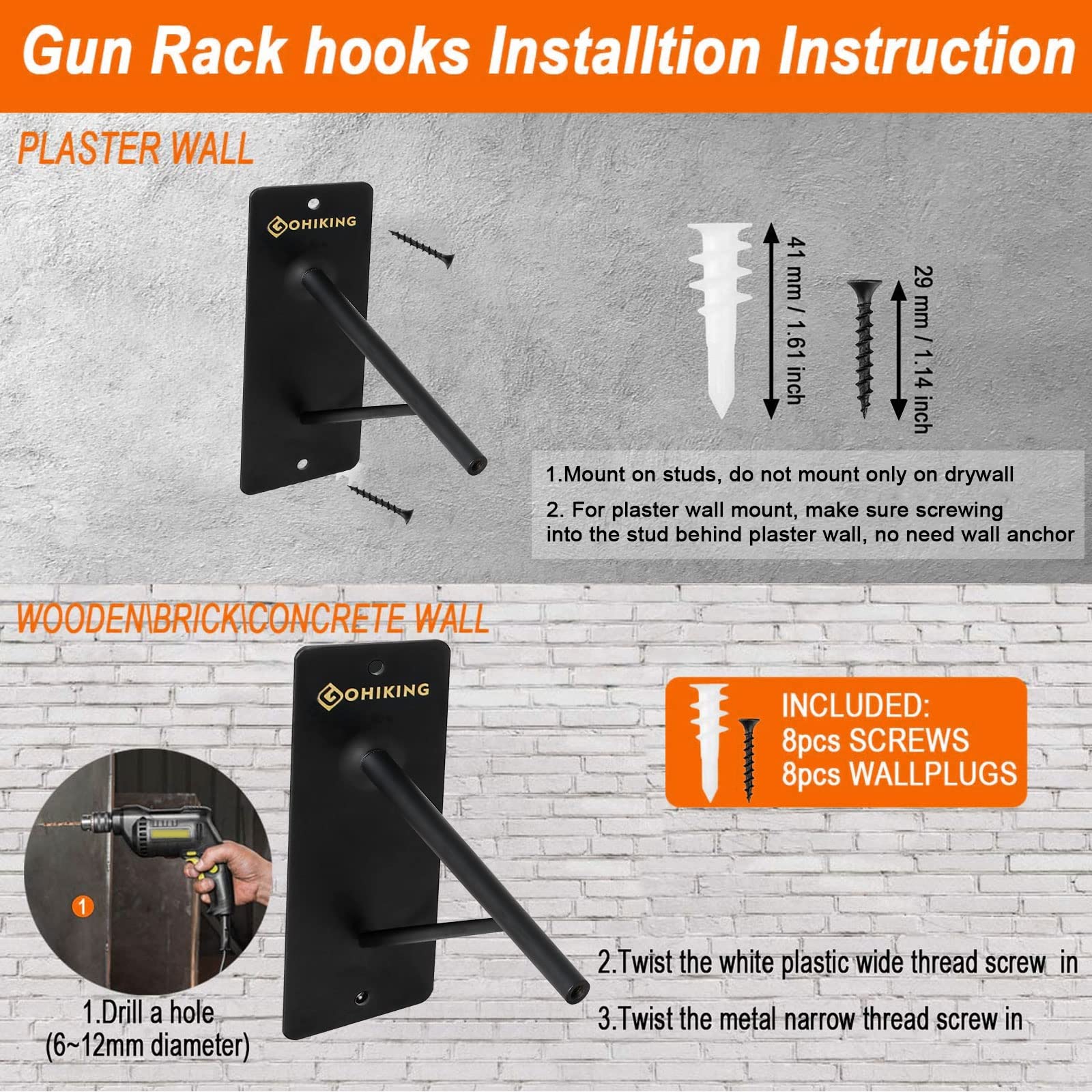 Heavy Duty Metal Gun Rack Wall Mount - Rifle Shotgun Hooks & Bow Hangers with Soft Padding - Secure Firearm Storage for Home, Hunting Cabin, or Shooting Range Display