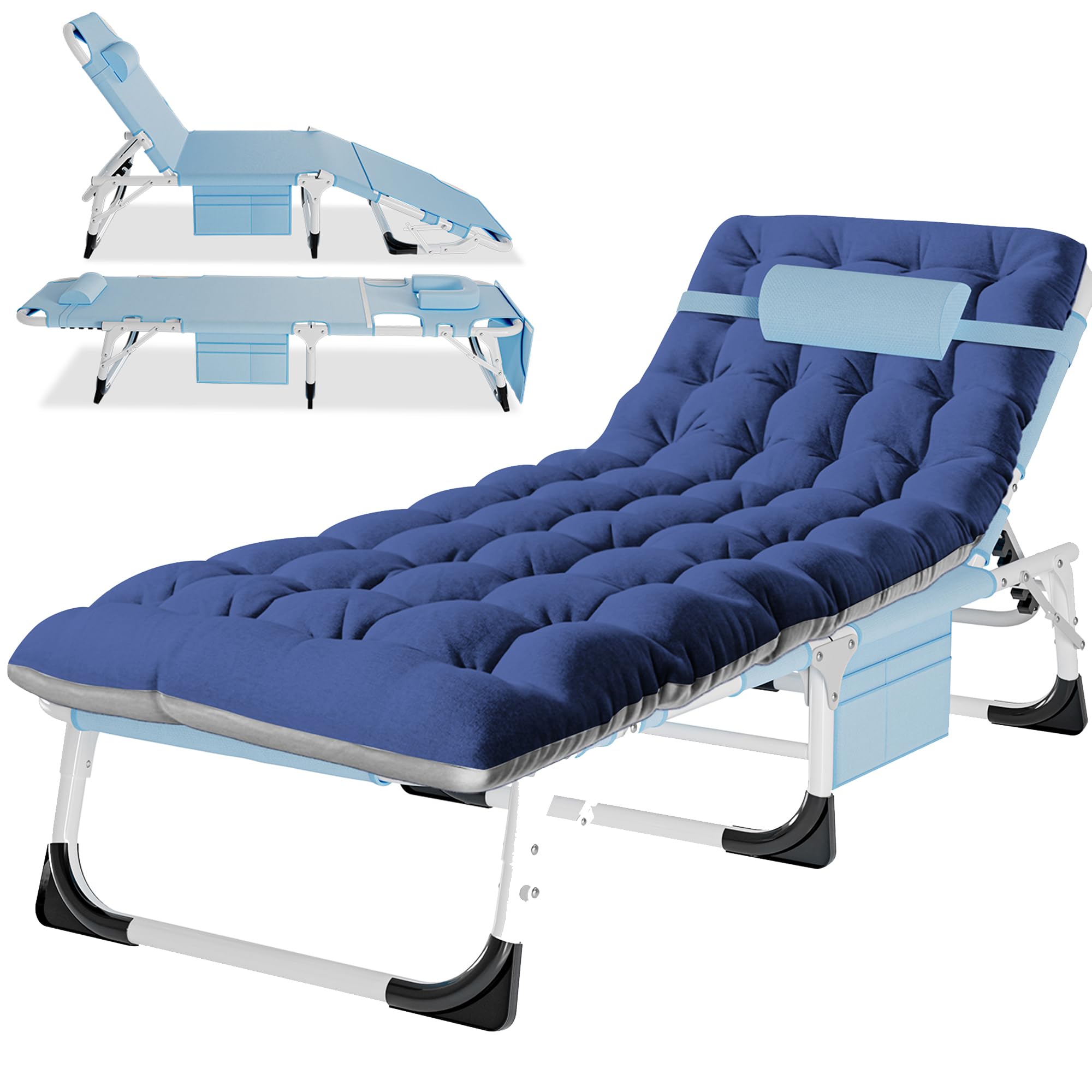 5-Position Adjustable Folding Chaise Lounge Chair with Face Hole & Cushion - Heavy Duty Portable Tanning Chair for Beach, Pool, Patio - Perfect for Sunbathing, Relaxing & Outdoor Lounging