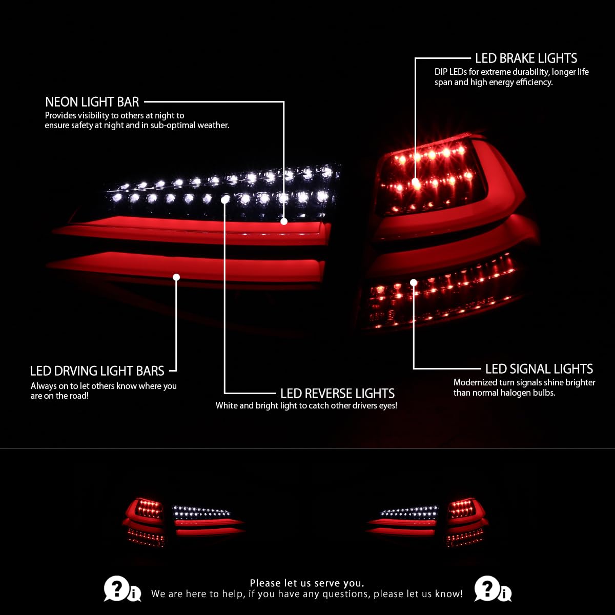 AUTOZENSATION LED Tail Lights for 2015-2017 Volkswagen Golf GTI - Left & Right Pair Assembly with Jet Black Housing & Red LED Bar | Enhanced Visibility & Style for Night Driving & Custom Car Upgrades