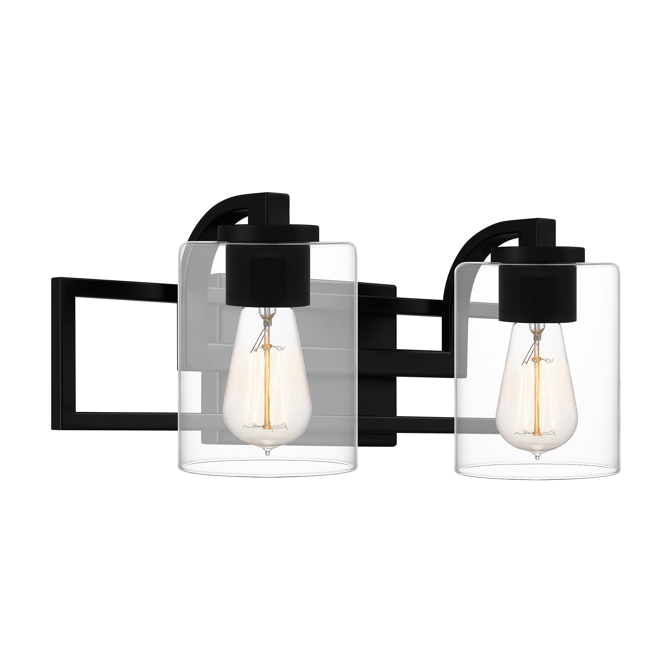 Quoizel Lansdowne 18.25 Inch Modern Bath Vanity Light Fixture - 2-Light Matte Black Wall Sconce with Clear Glass Shade (100W) - Perfect for Bathroom Mirror Lighting, Dresser, Kitchen or Hallway Decoration - Ideal for Modern Home & Spa Style Interior Design