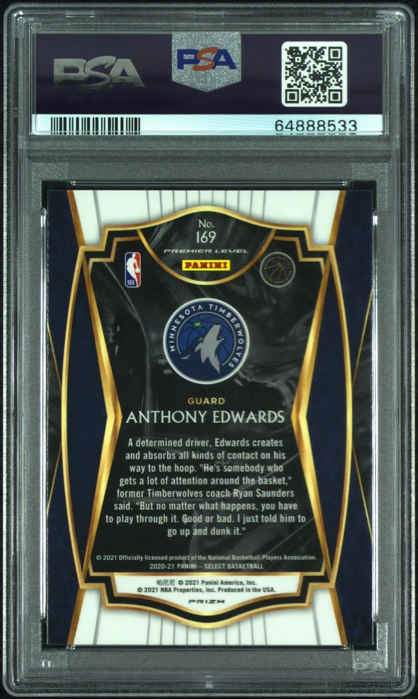 2020 Panini Select Basketball Anthony Edwards Rookie Tiger Prizm PSA 9 Graded Card - Perfect for NBA Collectors, Sports Memorabilia Enthusiasts & Investment Portfolio