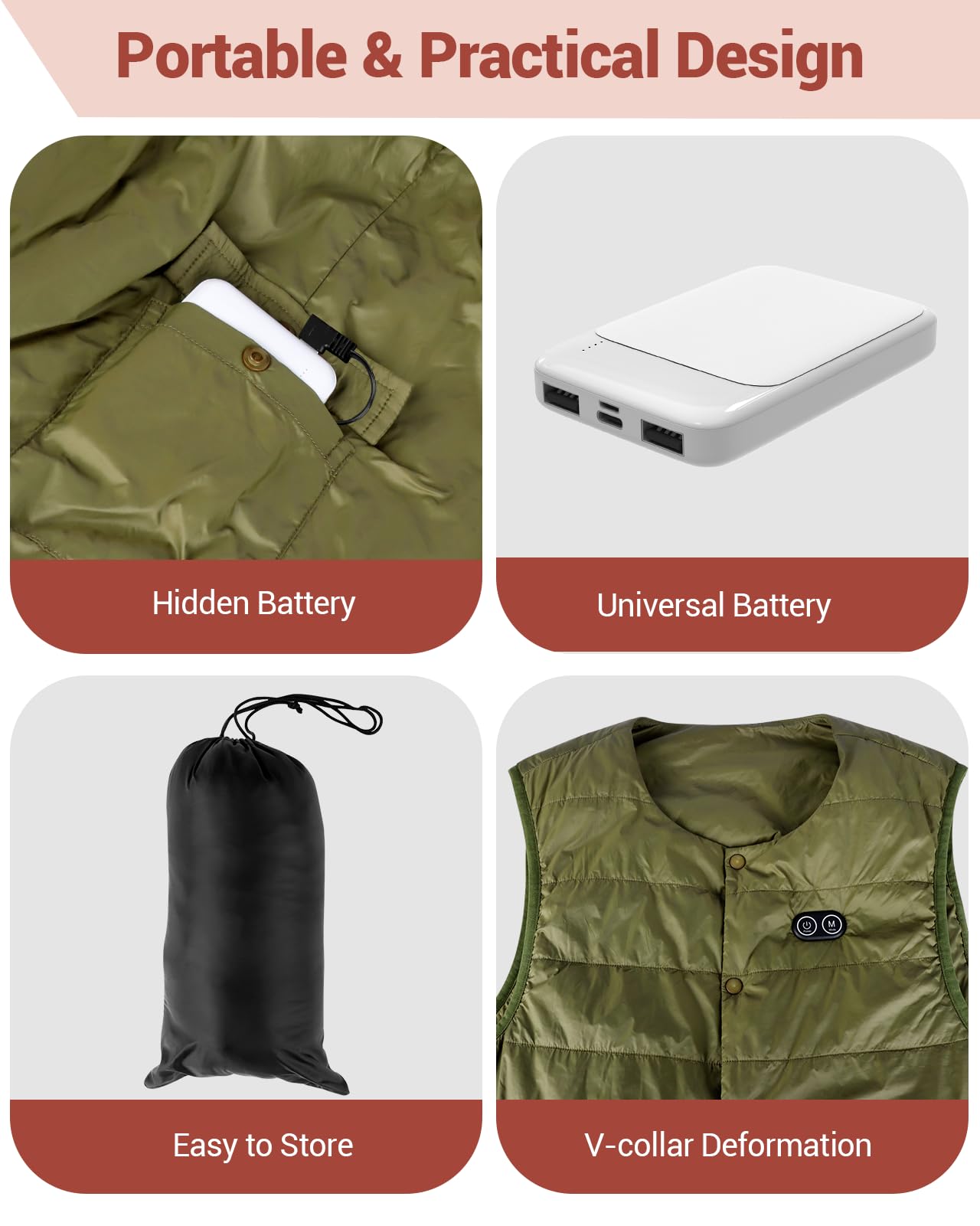 Comfytemp Men's Lightweight Heated Vest with USB Battery Pack - Electric Heating Jacket for Winter Outdoor Activities, Hunting, Camping & Work