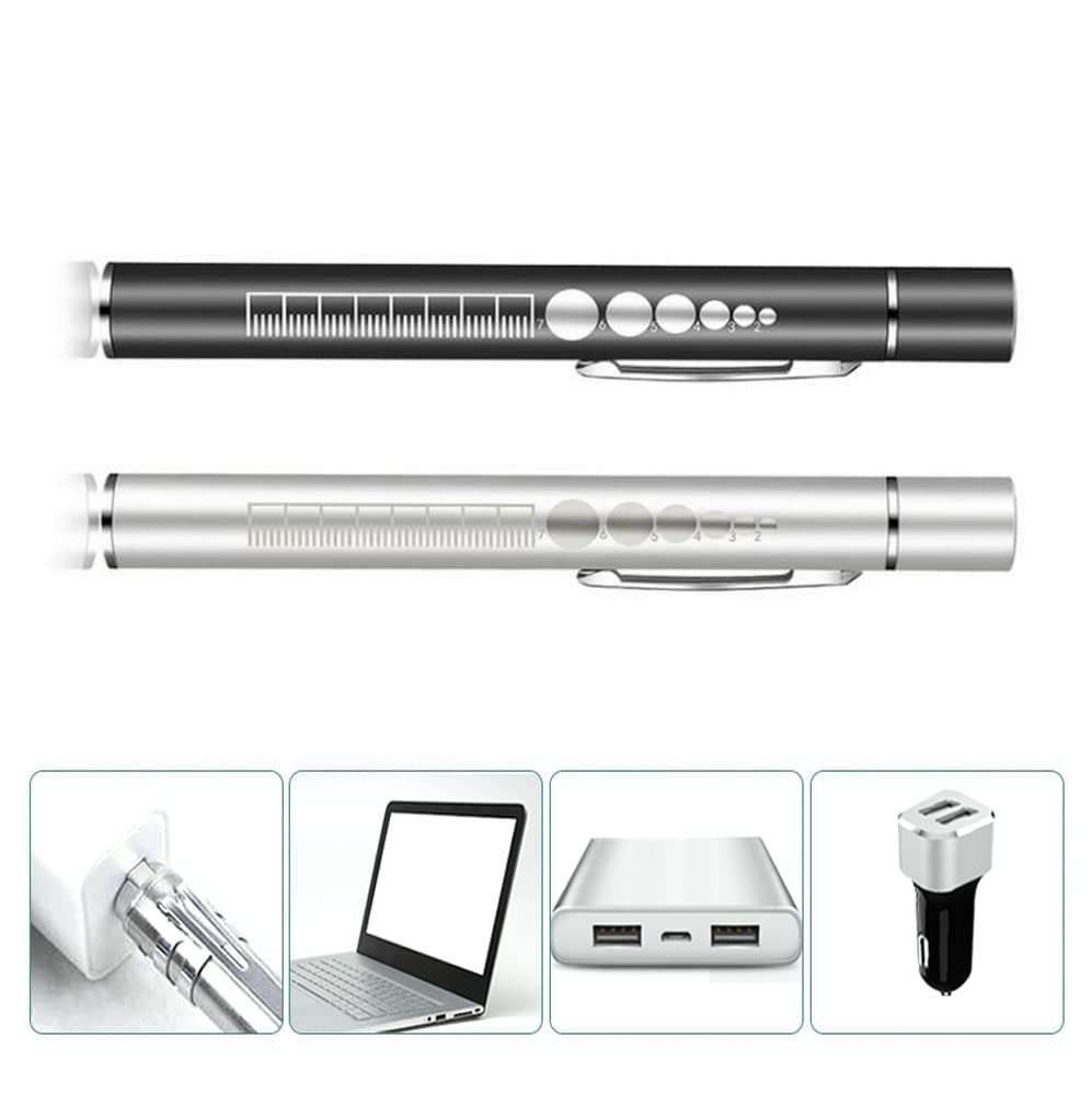 2 Pack Dual Color LED Pen Light - White & Yellow USB Rechargeable Medical Flashlight with Clip | Nursing, Inspection, Emergency & Pocket Use