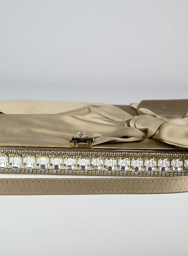 Valentino Satin Handbag in Champagne Color - Elegant Evening Bag for Parties, Weddings & Special Occasions