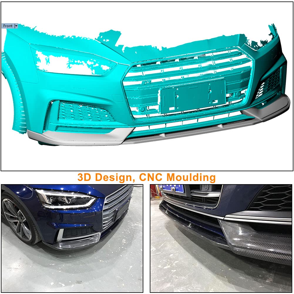 Carbon Fiber Front Bumper Lip Spoiler for Audi A5 S5 2017-2019 | Gloss Black Splitter | S-Line & Sportback Compatible | Enhances Aerodynamics & Style for Street Racing & Car Shows