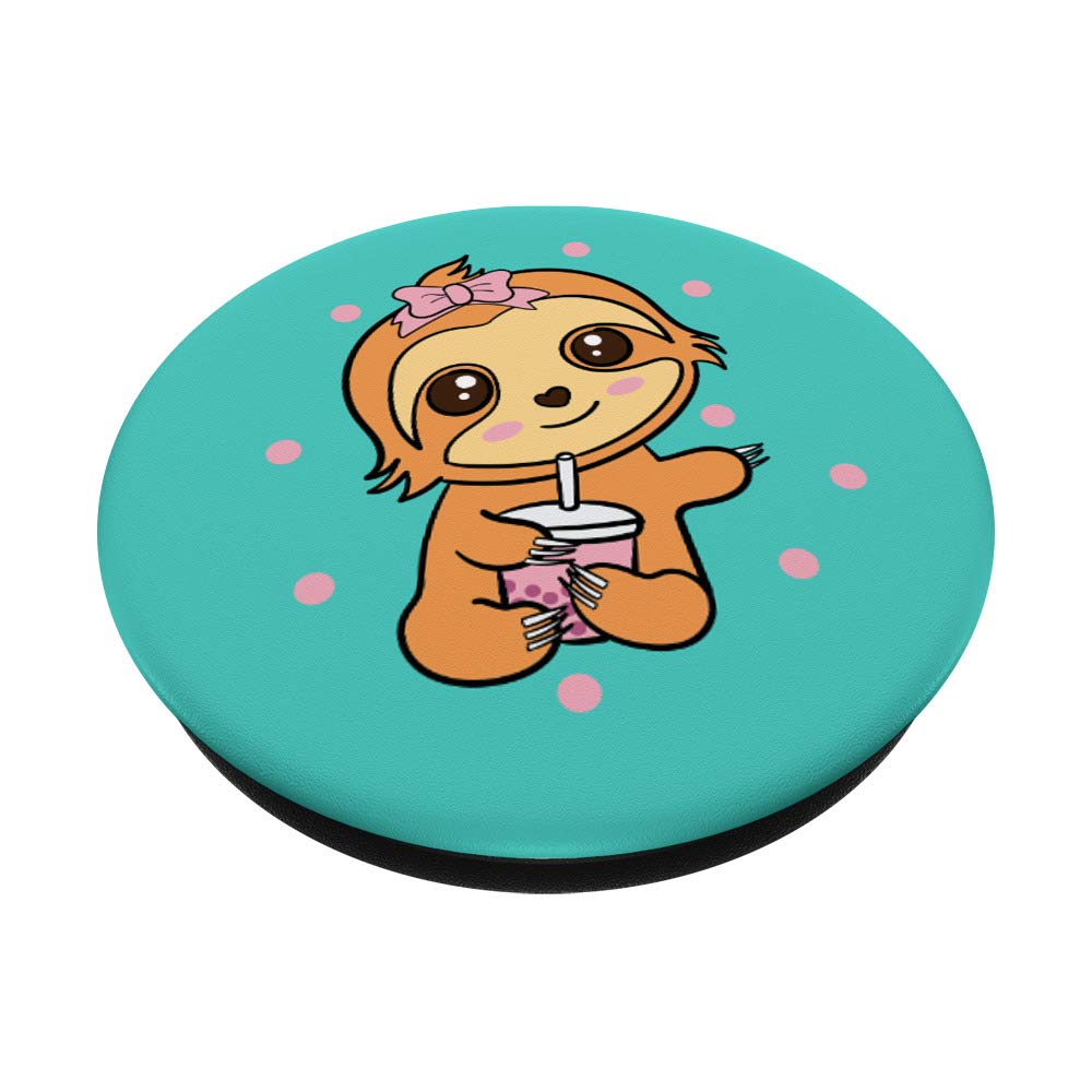 Adorable Pink Kawaii Boba Tea Sloth PopSockets - Swappable Phone Grip for iPhone, Samsung & Tablets | Perfect Bubble Tea Lover Gift for Girls, Teens & Anime Fans