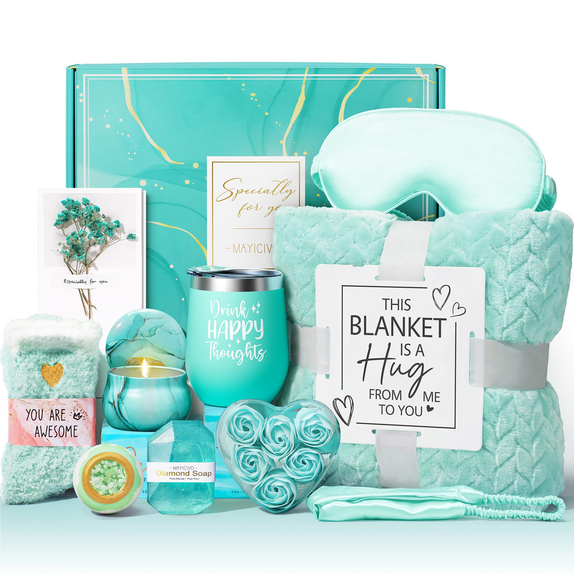 Luxury Spa Gift Basket for Women - Self Care, Birthday, Get Well Soon & Mother's Day Gifts with Plush Flannel Blanket | Relaxing Ocean-Themed Care Package for Mom, Wife, Sister & Friends | Perfect for Home Relaxation, Recovery & Special Occasions