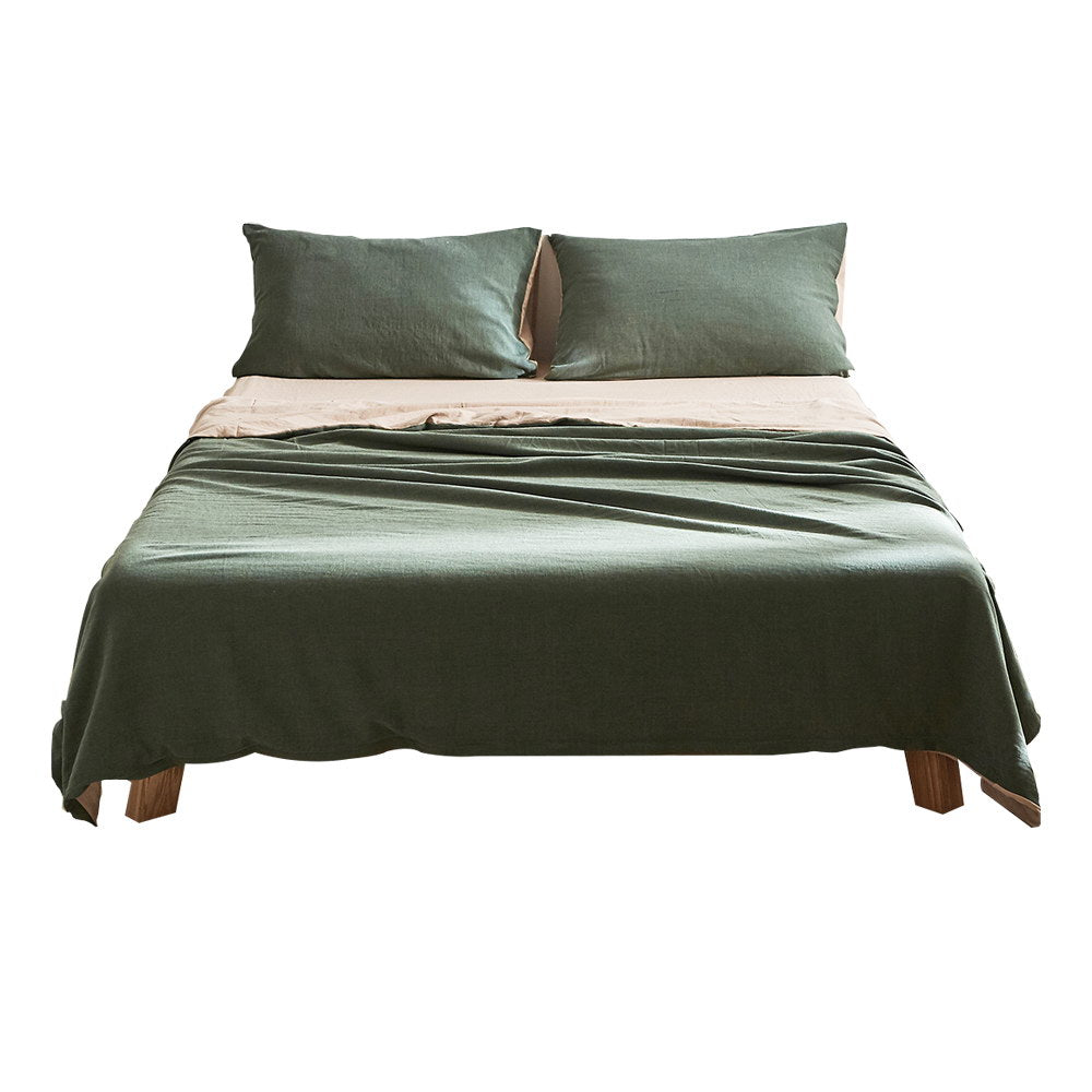 Premium 100% Cotton Sheet Set - Single Size, Soft & Breathable, Green & Beige - Perfect for Bedroom, Guest Room, Dorm, or Airbnb