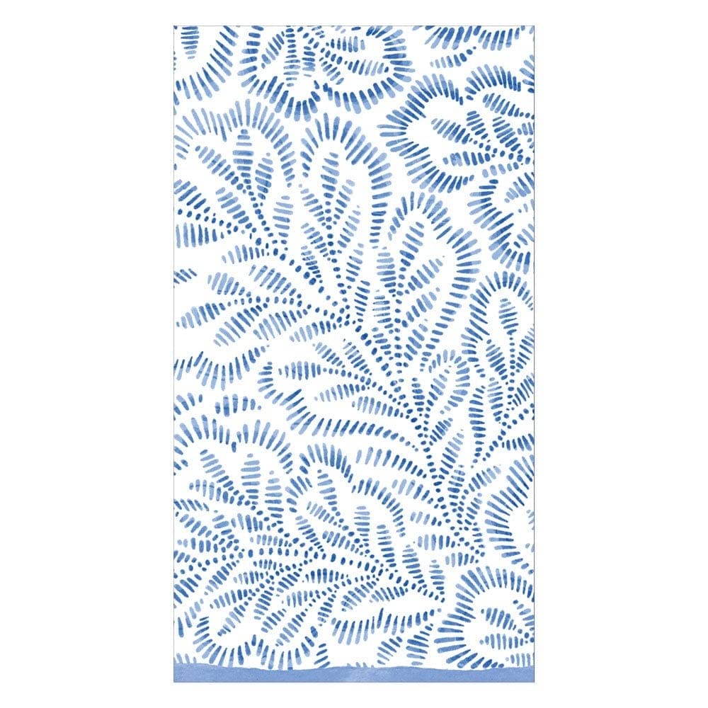 Premium Caspari Block Print Leaves Blue Paper Guest Towels - 2 Packs (15 Count Each) - Elegant Disposable Napkins for Weddings, Parties & Upscale Events