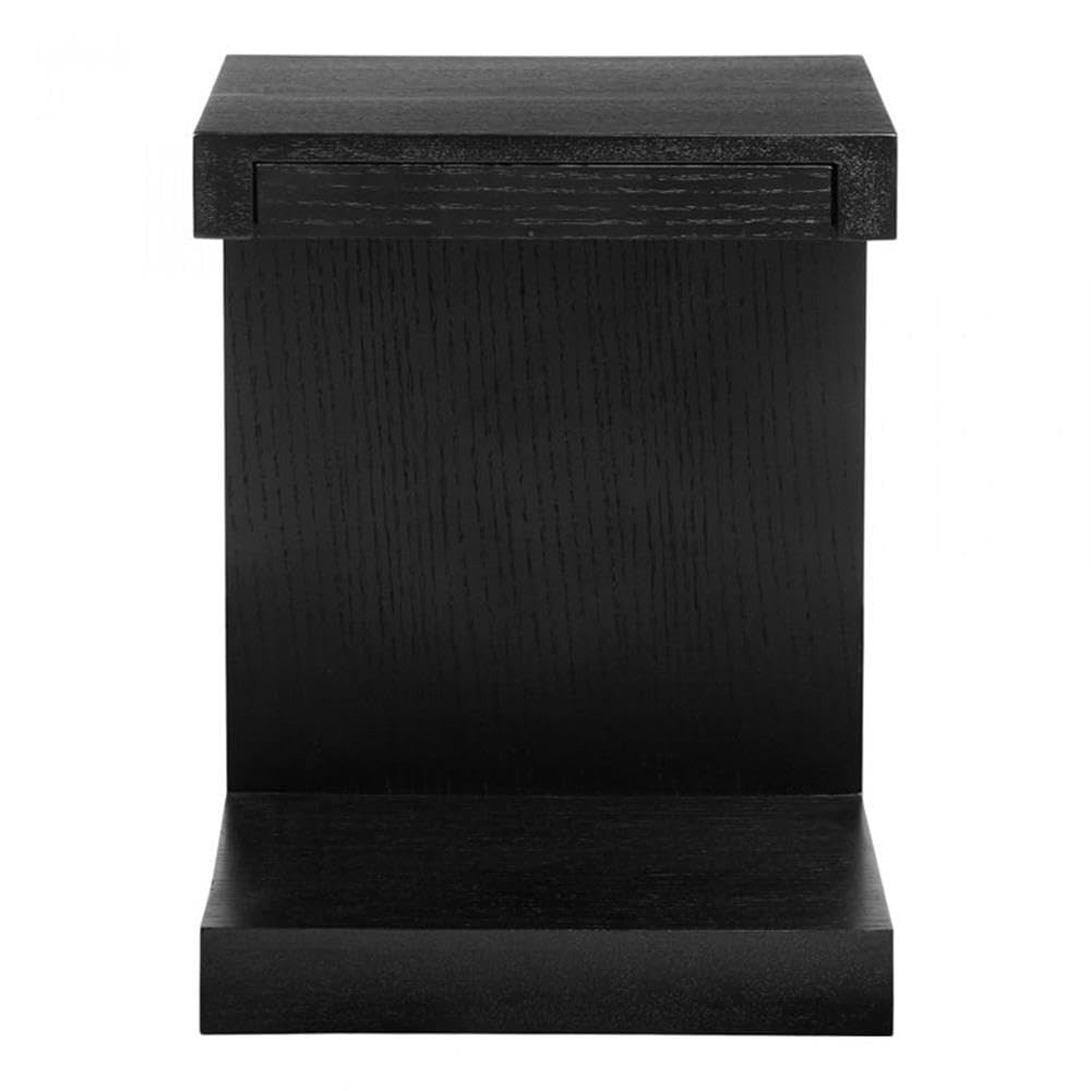 MAKLAINE Modern Rectangle Wood Side Table with Single Drawer - Black Oak Finish | Perfect for Living Room, Bedroom & Office Nightstand