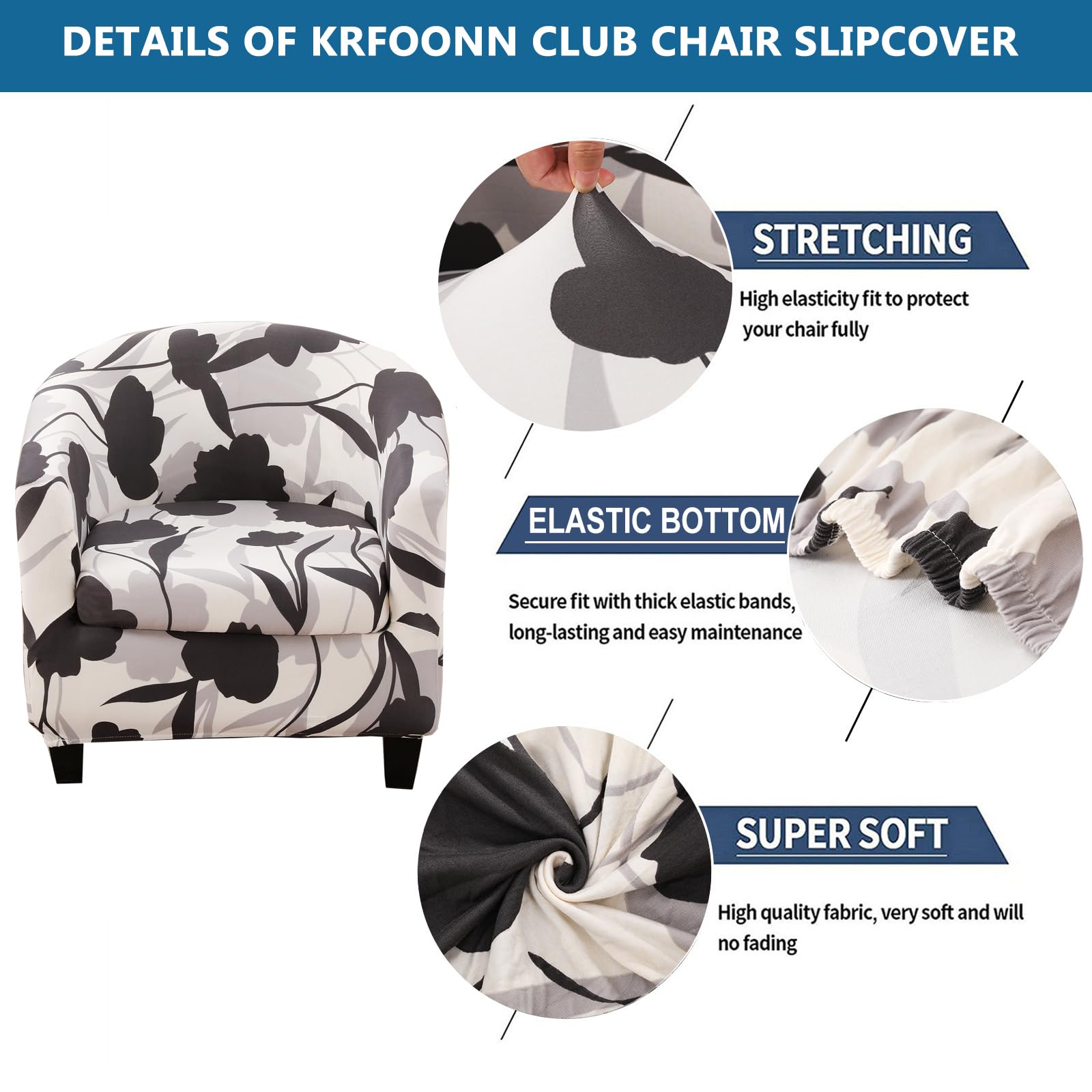 KRFOONN 2-Piece Stretch Printed Round Barrel Chair Slipcover - Elastic Bottom Removable Tub Chair Covers - Furniture Protector for Living Room, Bedroom, Office (B25) - Perfect for Home Decor & Pet Protection