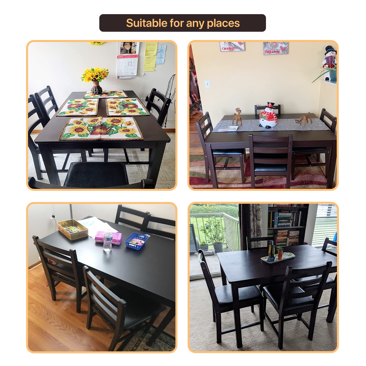 5-Piece Wooden Dining Table Set with 4 Chairs - Modern Square Counter Height Kitchen Table for Small Spaces - Dark Brown - Perfect for Compact Kitchens, Apartments & Restaurants