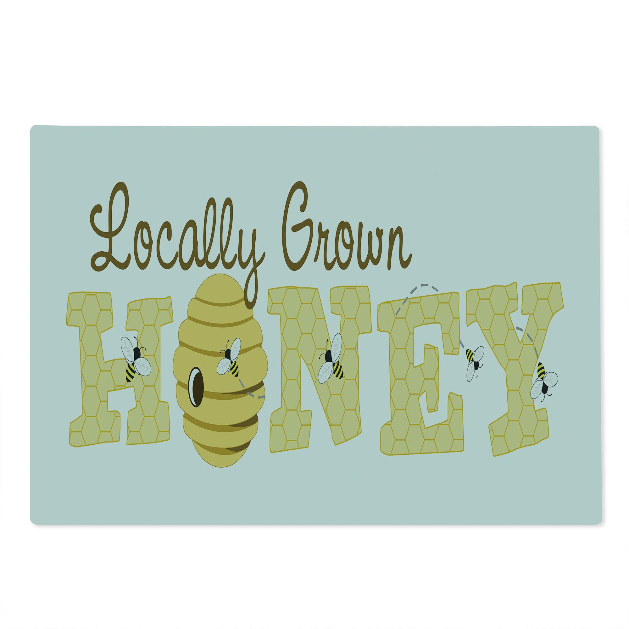 Ambesonne Honey Bee Glass Cutting Board - Large Dark Cocoa Mustard for Kitchen & Serving