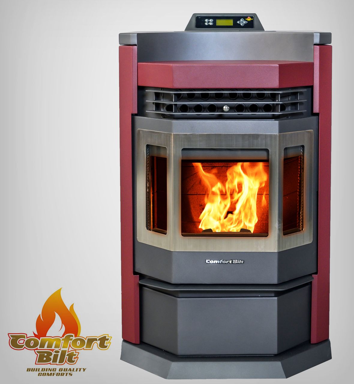 ComfortBilt HP22N Stainless Steel Pellet Stove in Burgundy - Efficient Home Heating for Living Rooms, Cabins & Winter Warmth