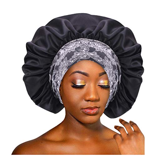 ONHUON Satin Sleep Bonnet for Women - Elastic Headband Hair Cap for Sleeping, Beauty Salon & Protective Styling - Soft & Comfortable Night Hat for Curly, Natural & Afro Hair Care