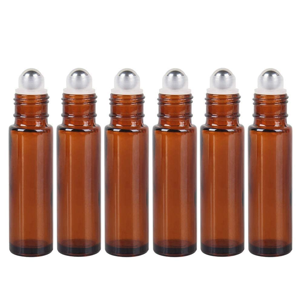 JARBAZAAR 6-Pack Amber Glass Roll On Bottles with Black Cap - 10ml Essential Oil Bottles for Perfumes, Lip Balms, Aromatherapy | Refillable, Reusable & Eco-Friendly Leakproof Roller Bottles - Perfect for DIY Beauty, Travel & Home Use