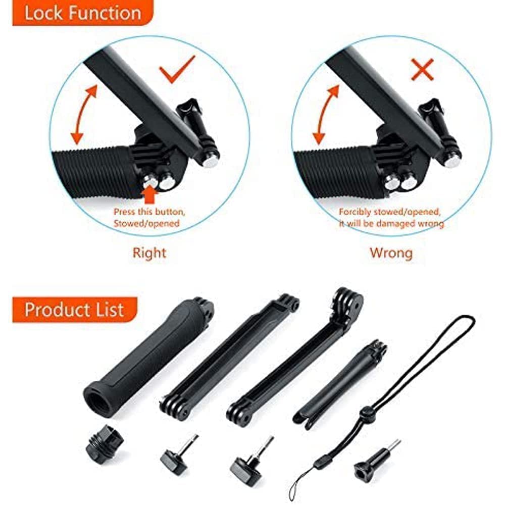FitStill 3-Way Selfie Tripod Hand Grip for GoPro 13/12/11/10/9/8/7/6/5/4/3 & DJI Action 5Pro/3/4 - Detachable Extendable Selfie Stick Pole Accessory for Vlogging, Travel, and Outdoor Adventures (Black)