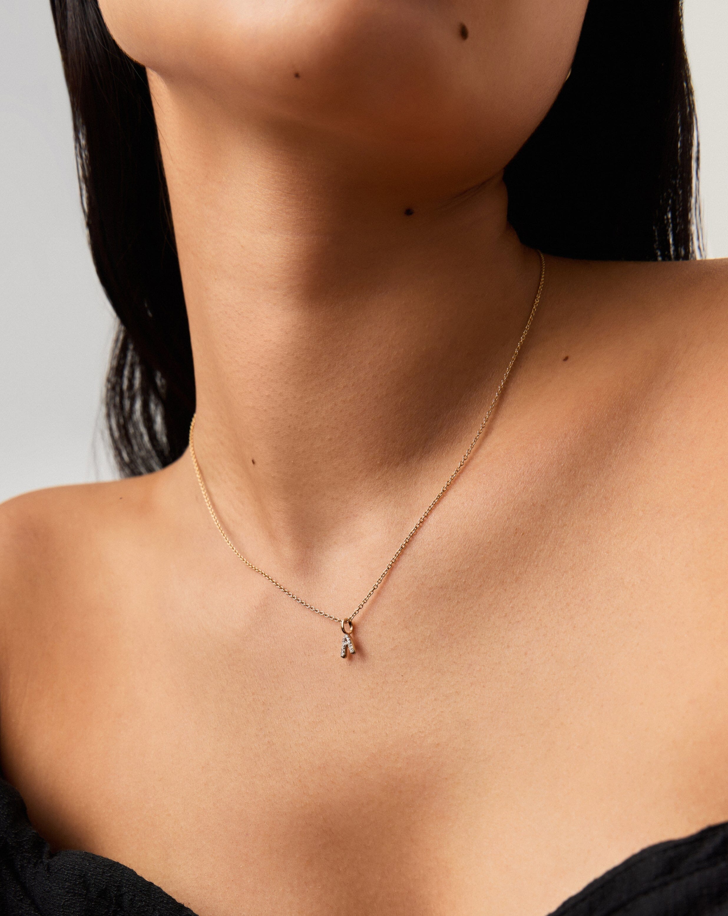 14K Solid Yellow Gold Plated Diamond Initial Mini Pendant Necklace - Personalized Letter A Jewelry Gift for Women, Perfect for Birthdays, Anniversaries & Everyday Elegance