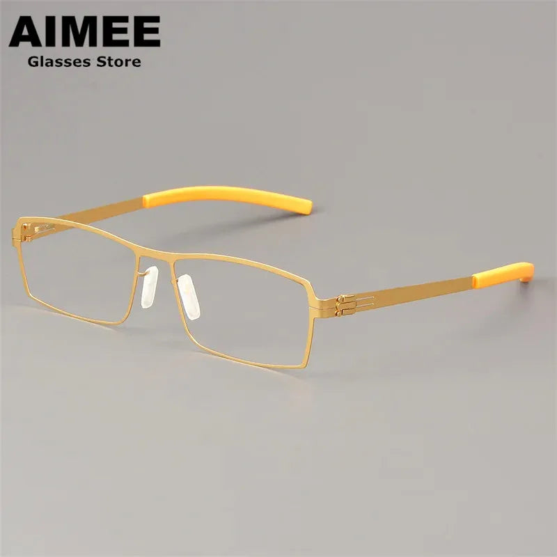 Aimee Unisex Full Rim Square Screwless Steel Eyeglasses Frame 65085 - Lightweight Durable Glasses for Men & Women - Perfect for Reading, Work, and Everyday Use