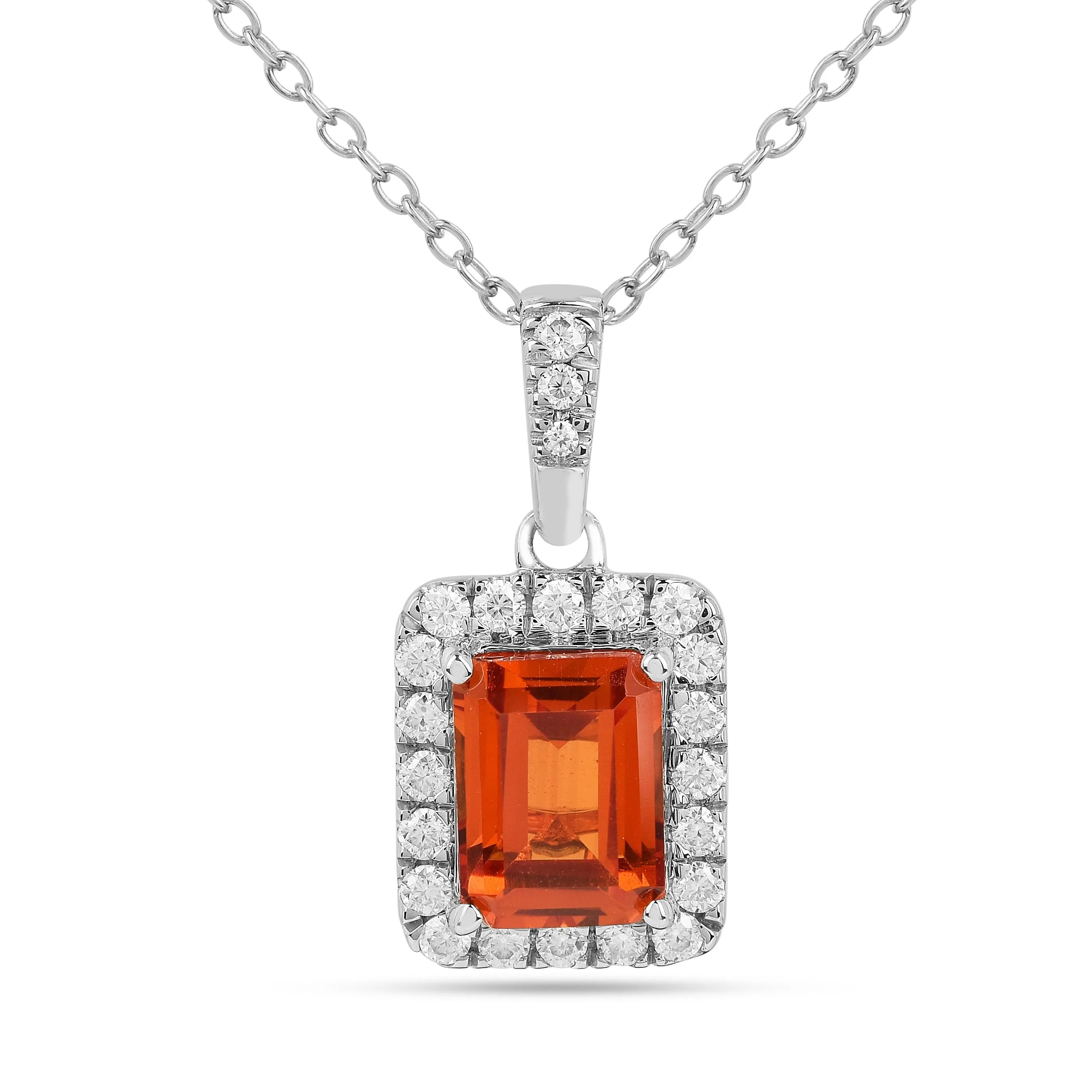 Octagon Peach Sapphire Halo Pendant Necklace - 14K Gold Plated Elegant Jewelry for Women, Perfect Gift for Anniversary, Birthday & Valentine's Day