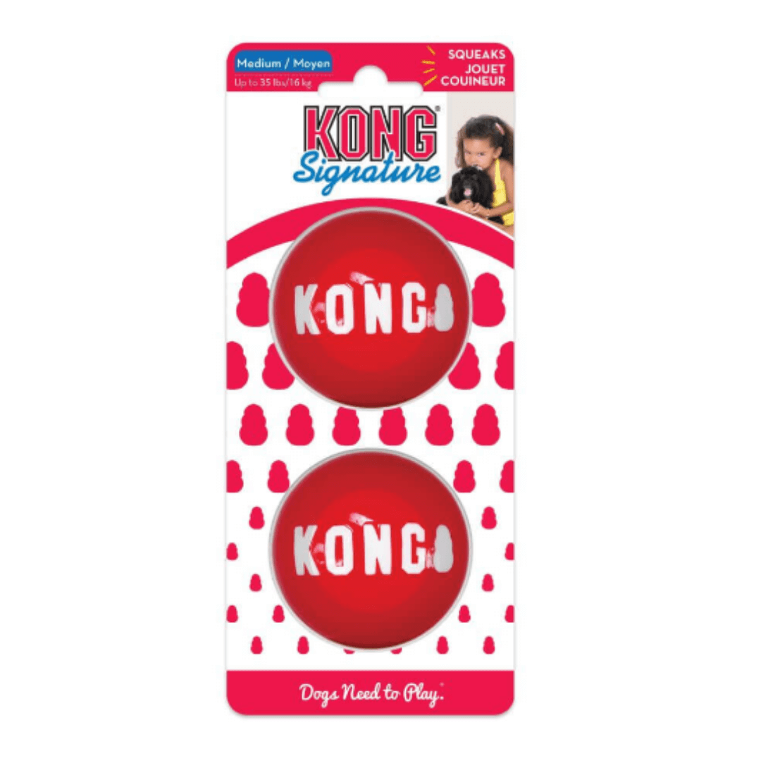 KONG Signature Dog Chew Toys - 2 Pack Durable Rubber Balls for Aggressive Chewers - Perfect for Fetch, Training & Dental Health - Indoor & Outdoor Play