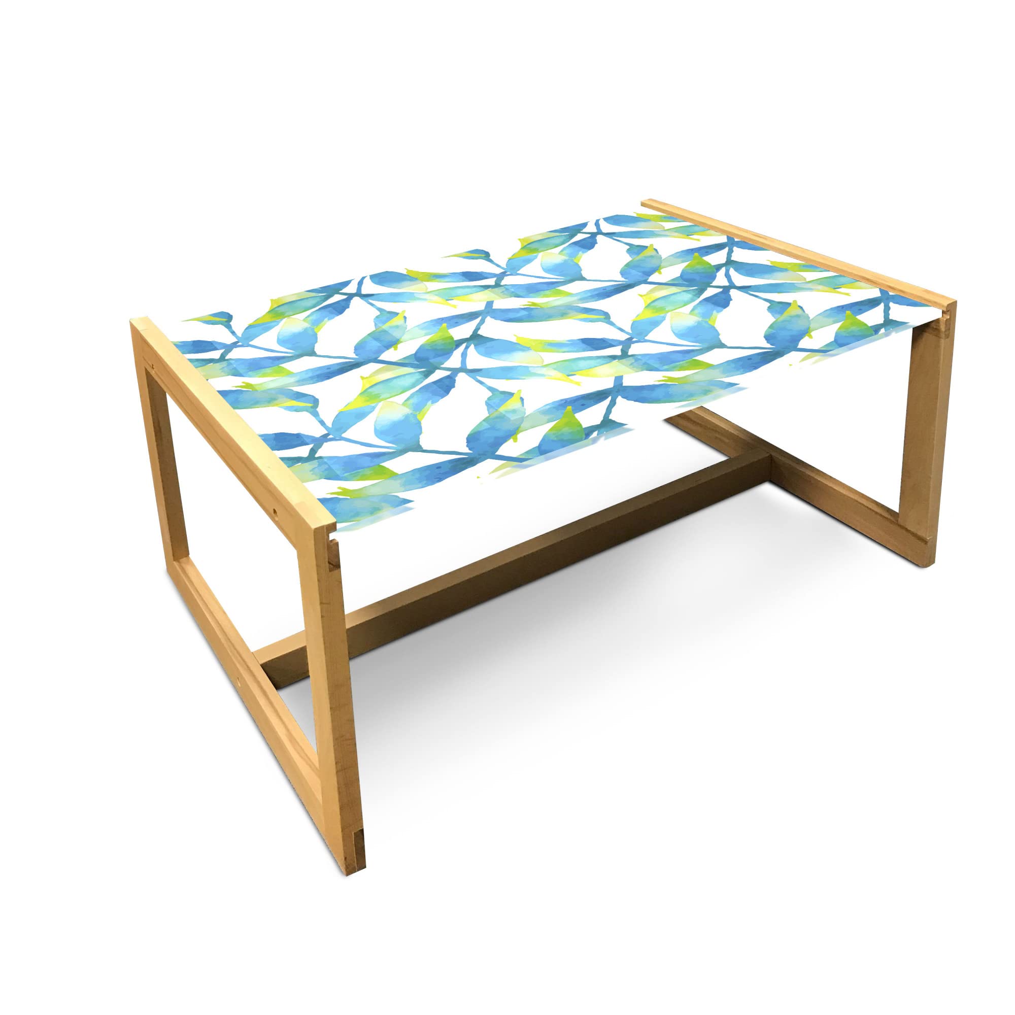 Ambesonne Hand-Painted Tropical Leaves Coffee Table - Acrylic Glass Top with Wooden Frame, Large Size in Sky Blue, Green & White - Perfect for Offices, Dorms & Living Rooms - Summer Botanical Decor for Home & Workspace